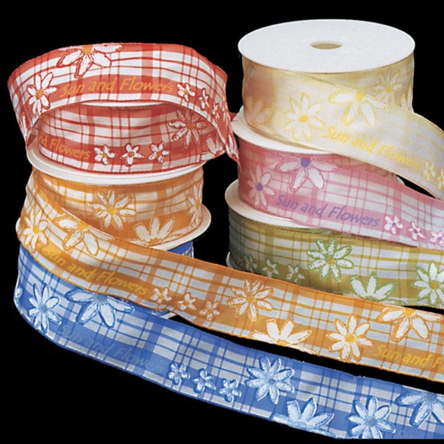 Red Plaid Taffeta Floral Print Wired Edge Craft Ribbon - 1.5 Inch x 22 Yards for DIY Gift Wrapping, Holiday Decorations & Scrapbooking