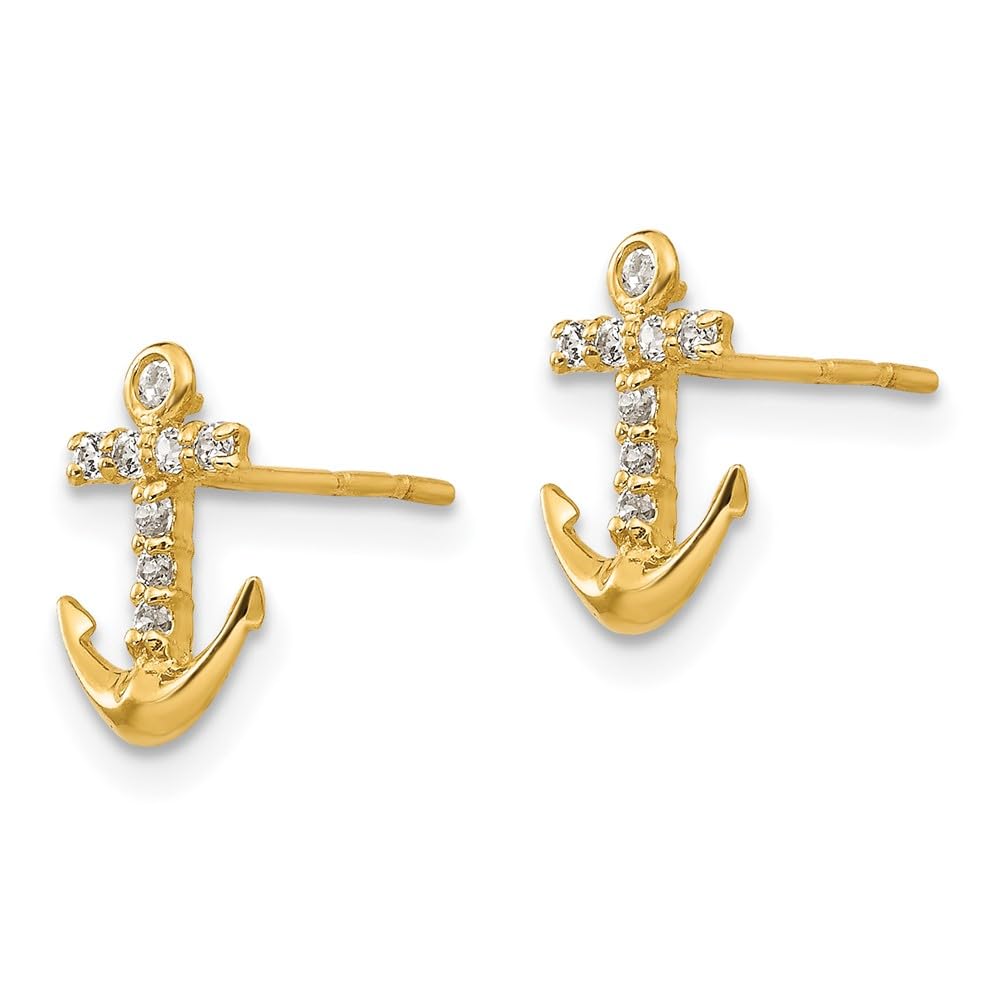 14K Gold Anchor Earrings for Women - Cubic Zirconia Fine Jewelry Gift for Her, Perfect for Daily Wear & Special Occasions