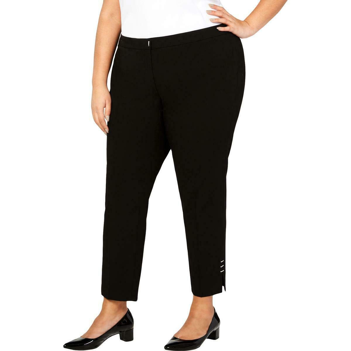 Calvin Klein Women's Slit Hem Casual Pants - Black, Size 22W | Comfortable Stretch Trousers for Work, Office & Everyday Wear