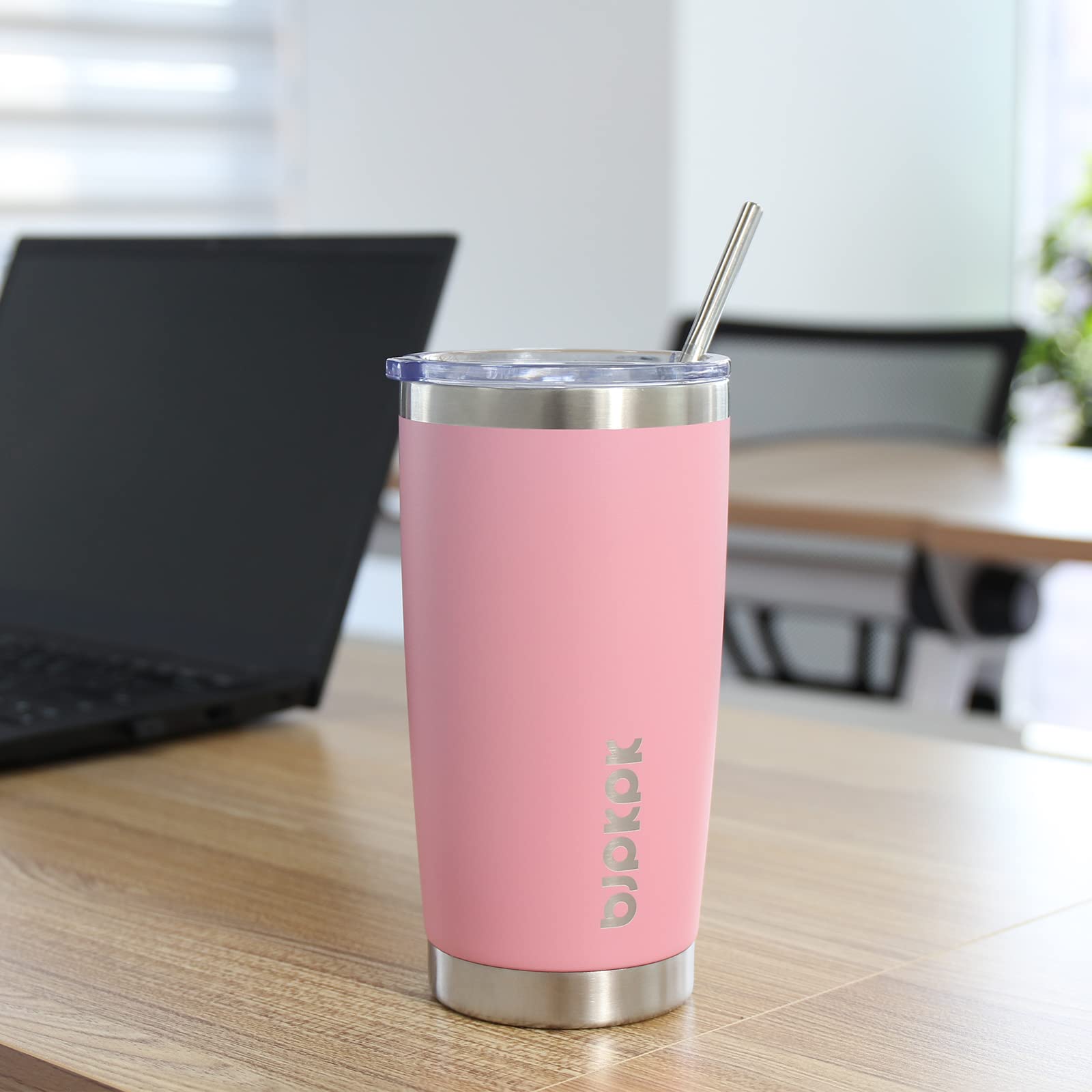 20oz Insulated Stainless Steel Tumbler with Lid & Straw - Light Pink Vacuum Coffee Mug for Hot & Cold Drinks - Perfect for Office, Travel, Gym & Outdoor Activities