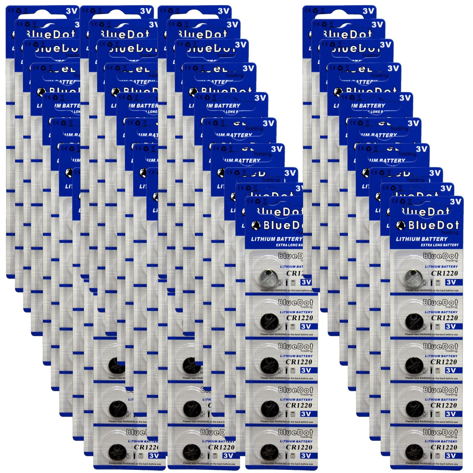 BlueDot Trading CR1220 Lithium Battery - 100 Count 3V Coin Cell Batteries, Non-Rechargeable Metal Manganese Dioxide for Watches, Toys, Remote Controls - Perfect for Home, Office & Electronic Devices