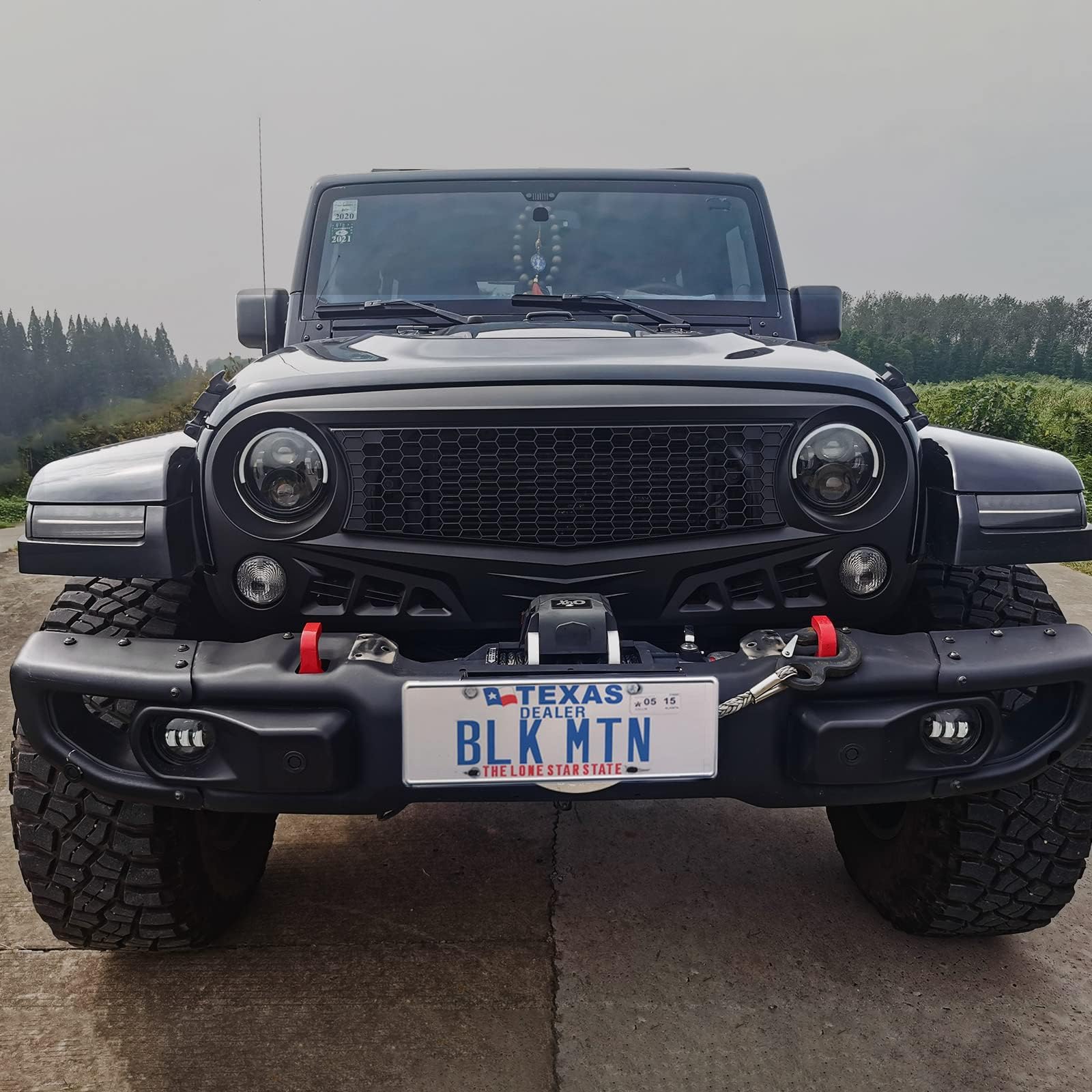 2007-2018 Jeep Wrangler JK JKU Front Grill with Mesh Matte Black Grille - Fits Rubicon, Sahara & Sport Models (Challenger Style) - Off-Road Upgrade & Custom Look