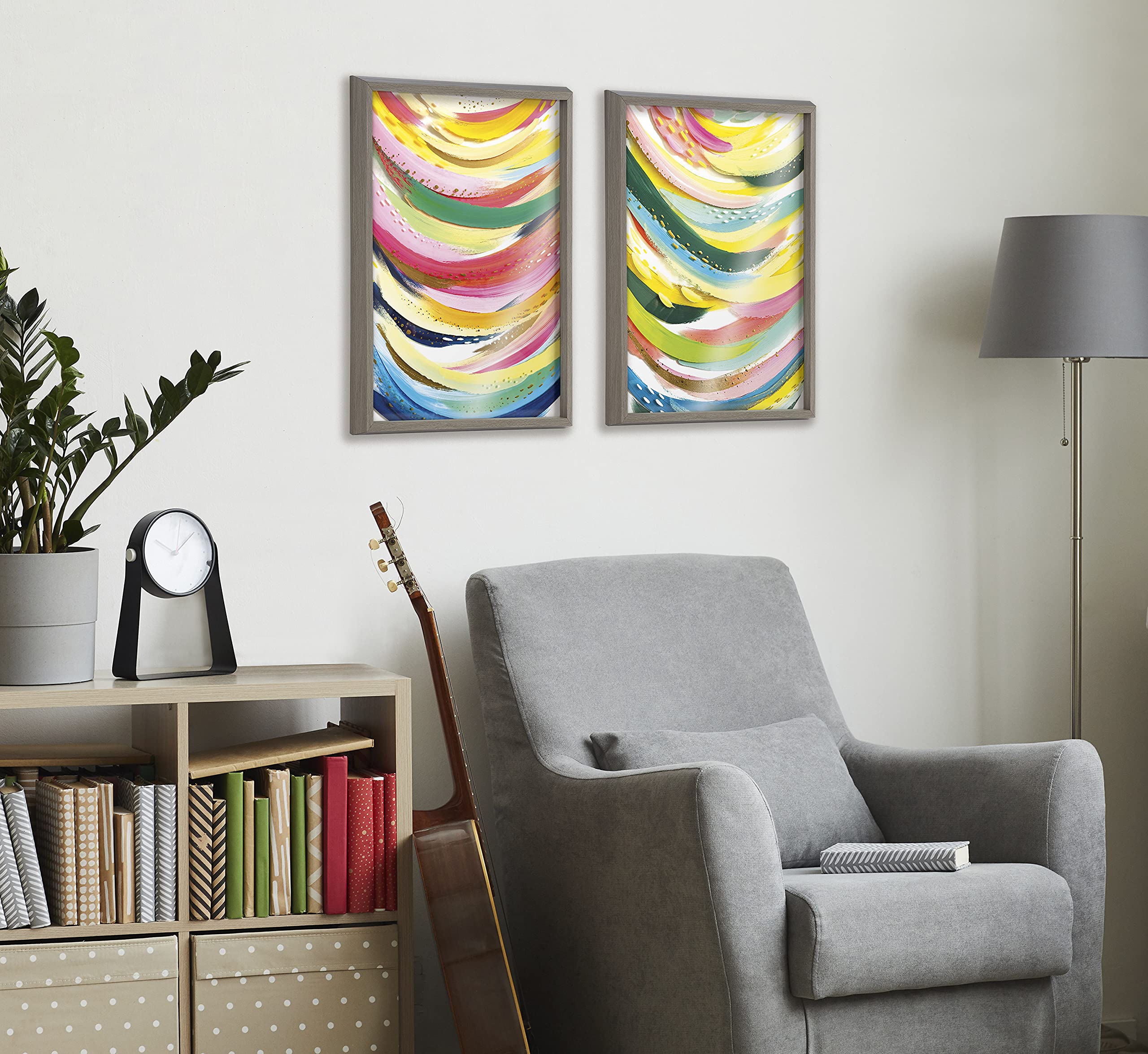 Jessi Raulet Ettavee Brushstroke 117 Framed Wall Art - 18x24 Gray Abstract Painting Print on Glass - Modern Home & Office Decor for Living Room, Bedroom or Gallery