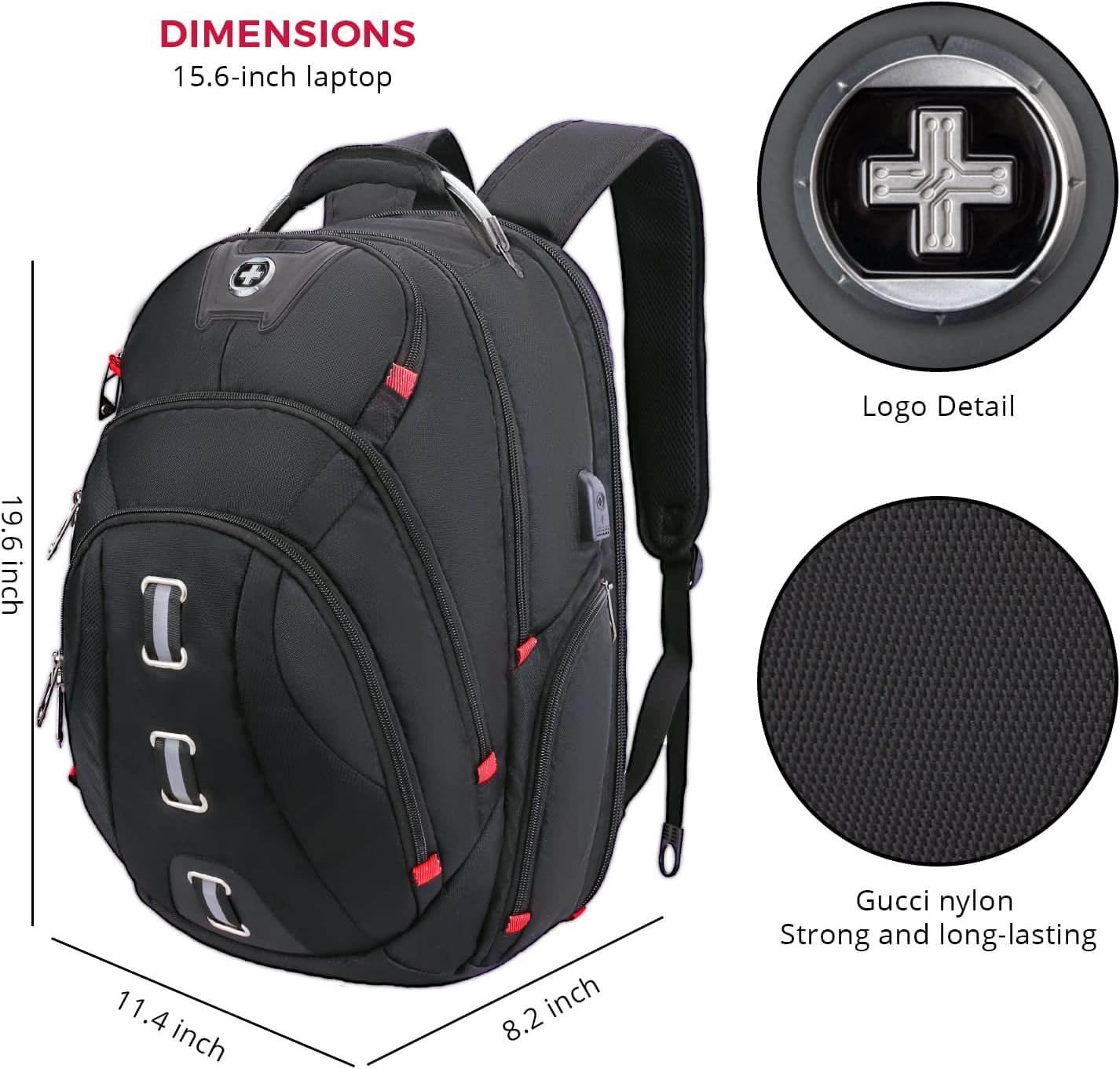 Swissdigital USB Charging Travel Laptop Backpack for Men - Anti-Theft RFID College Backpack Fits 15.6 Inch Notebook - Perfect for Business Travel, Commuting & School Use