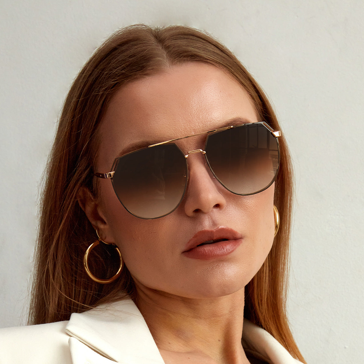 Farrah Brown Tangle-Free Aviator Sunglasses for Women - Polarized UV Protection - Stylish Retro Pilot Shades for Driving, Travel & Outdoor Activities