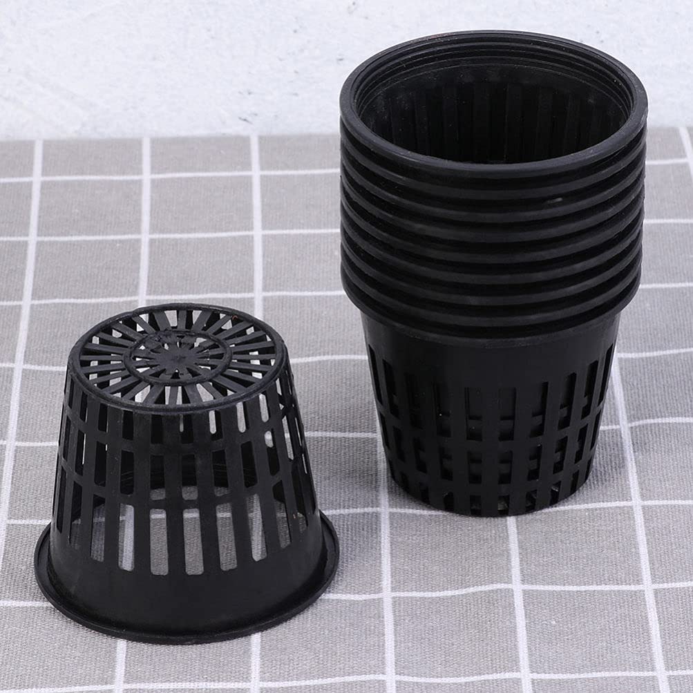 Wakauto 40 Pcs Black Plastic Orchid Planter Pots with Slotted Mesh Net Cups - Wide Lip Bucket Basket for Hydroponics, Gardening, and Indoor/Outdoor Plant Nursery (80X63mm) - Perfect for Orchids, Herbs, and Seed Starting