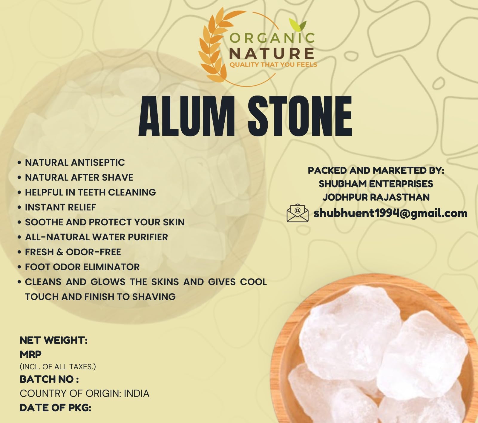 Grocery House Phitkari Alum Stone (100g) - Natural Astringent for Skin Care, Shaving & Water Purification | Multipurpose Household & Beauty Essential