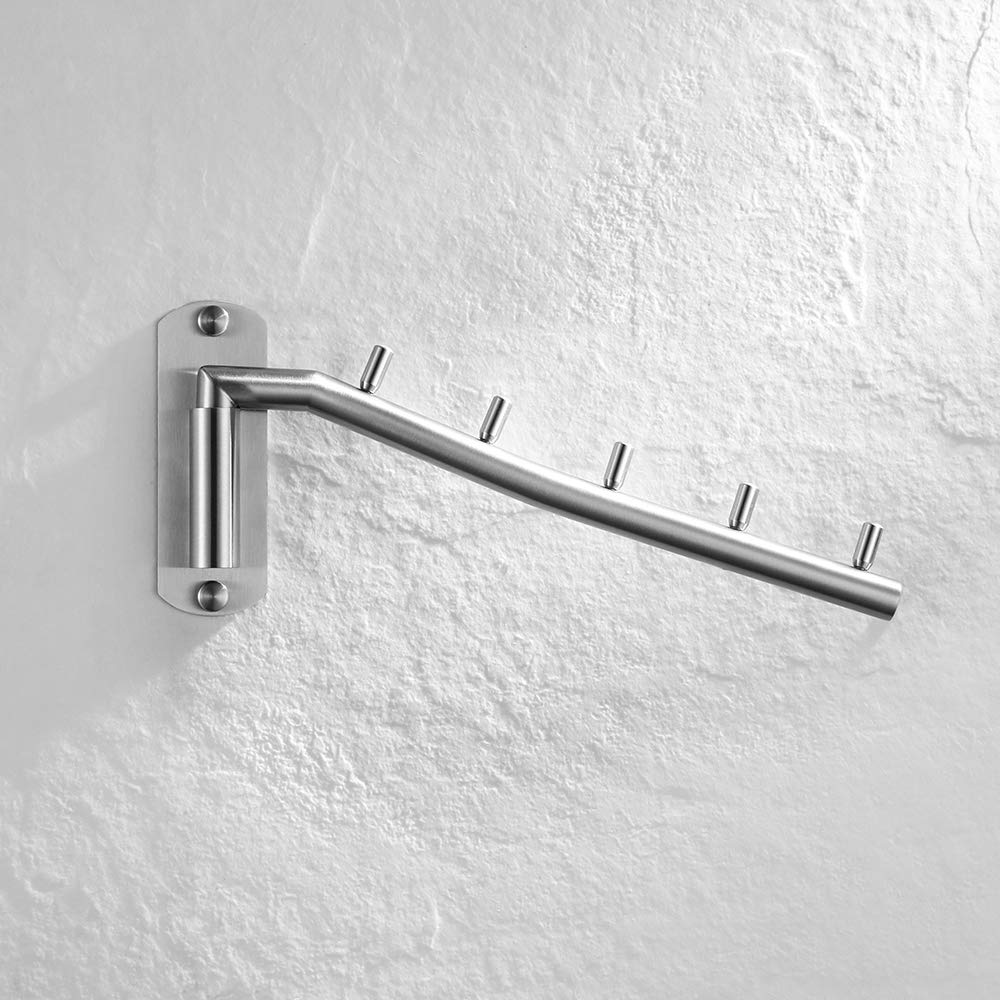 Stainless Steel Folding Clothes Hanger Rack with Swing Arm Hook - Wall Mounted Space Saving Closet Organizer for Drying & Storage (Brushed Finish, SHR100-BN) - Perfect for Small Apartments, Laundry Rooms & Closet Organization
