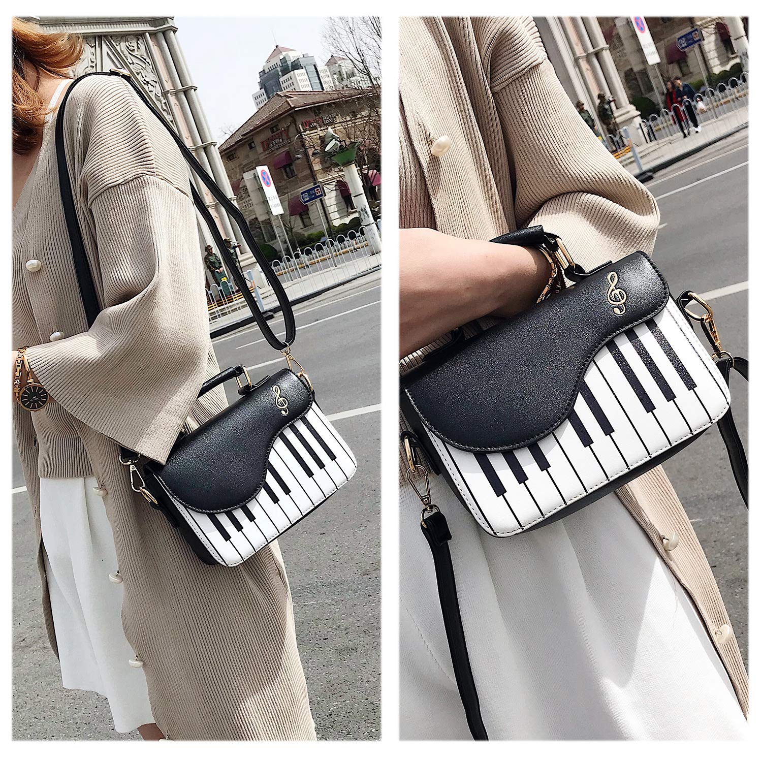 Women's Piano Guitar Shape Crossbody Purse - Music Themed Small Shoulder Bag & Tote for Concerts, Parties & Music Lovers | Stylish & Functional Accessory