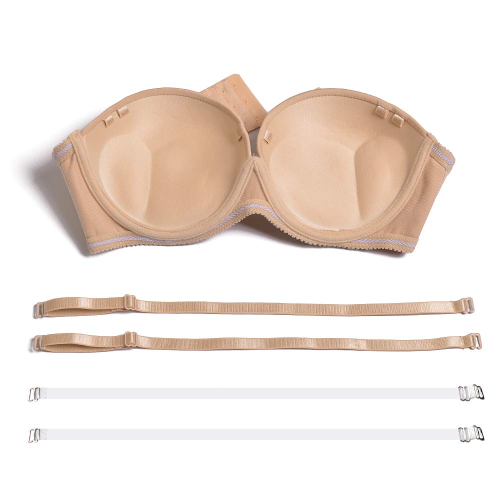 Strapless Push Up Bra for Women - Thick Padded Lift & Support Convertible Bras with Clear Straps | Perfect for Backless Dresses, Formal Wear & Special Occasions
