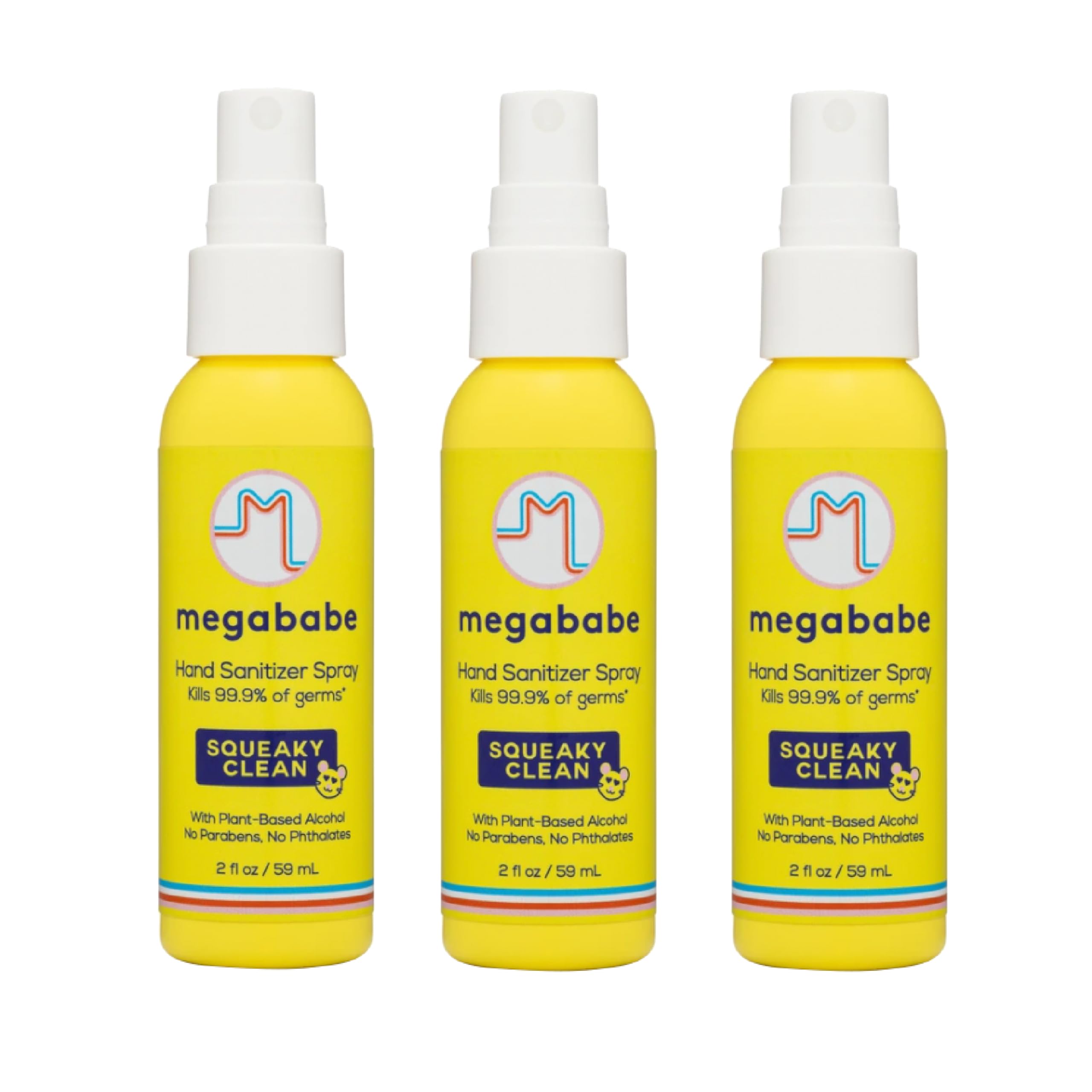 Megababe Squeaky Clean Spray Hand Sanitizer 2 oz - 3 Pack | Alcohol-Based Sanitizing Spray | Portable Hand Hygiene for Travel, Office & Daily Use