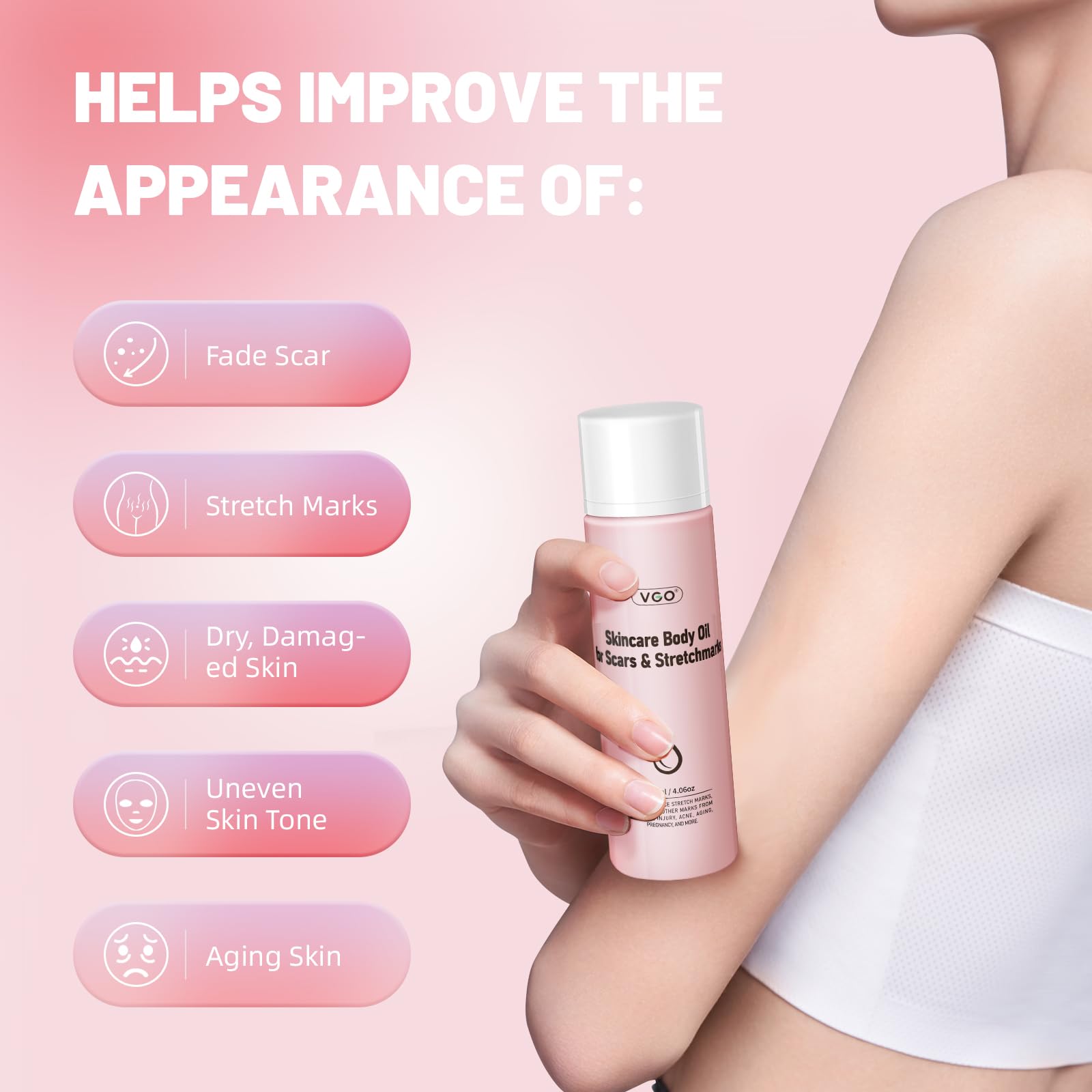 VGO Skincare Vitamin C Body Oil Serum - Brightening & Hydrating Treatment for Glowing Skin | Perfect for Dry Skin, Stretch Marks & Evening Skincare Routine