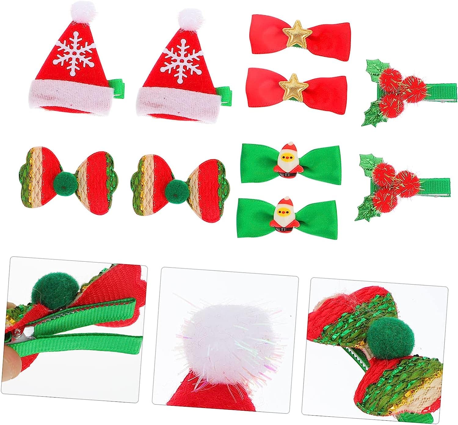 MIFANI 10pcs Christmas Hair Clips for Women & Kids - Cute Santa Hairpins, Bow Barrettes, Duckbill Hair Clips - Perfect for Holiday Parties, Gifts & Daily Hair Styling