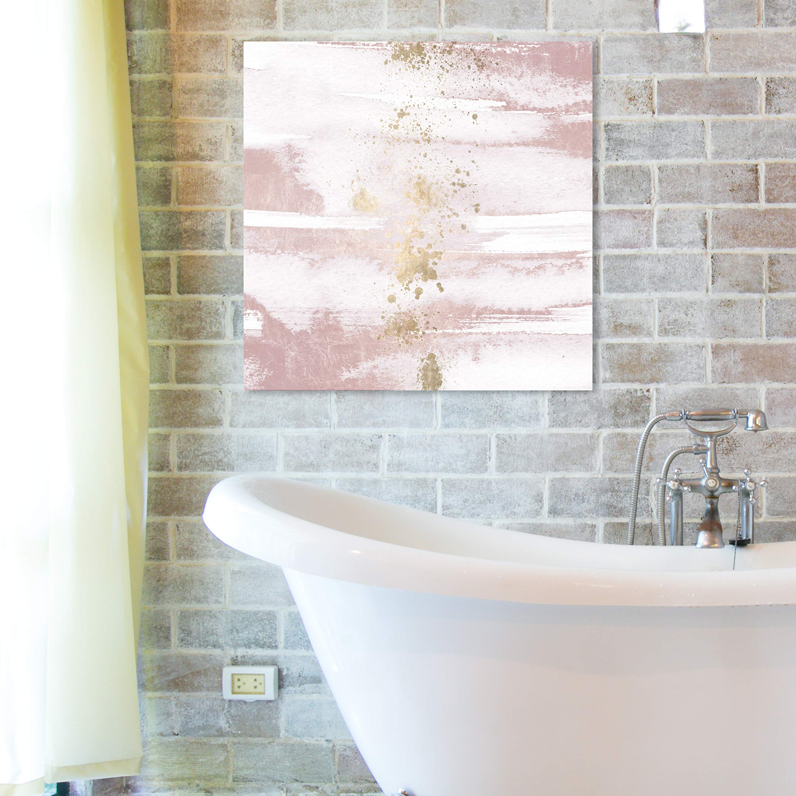 Blushing Sun Abstract Wall Art Canvas Print - 16x16 Inches Pink & Gold Modern Home Decor - Perfect for Living Room, Bedroom & Office Décor