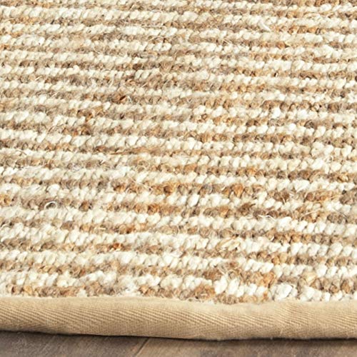 SAFAVIEH Handmade Jute Area Rug 7' Round Ivory NF734A - Natural Fiber Farmhouse Stripe Design for Living Room, Bedroom & Home Decor