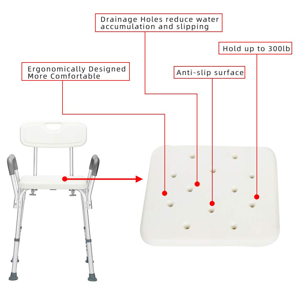 Adjustable Shower Chair for Elderly & Seniors - Portable Bath Chair with Arms, Backrest & Non-Slip Feet - Lightweight Shower Stool for Bathtub Safety - Ideal for Mobility Assistance, Post-Surgery Recovery & Home Bathroom Use