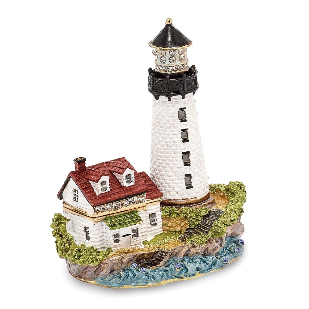Bejeweled LUMI Guiding Lighthouse Trinket Box - Jewelry Storage & Home Decor for Coastal Theme Bedroom, Bathroom, or Office