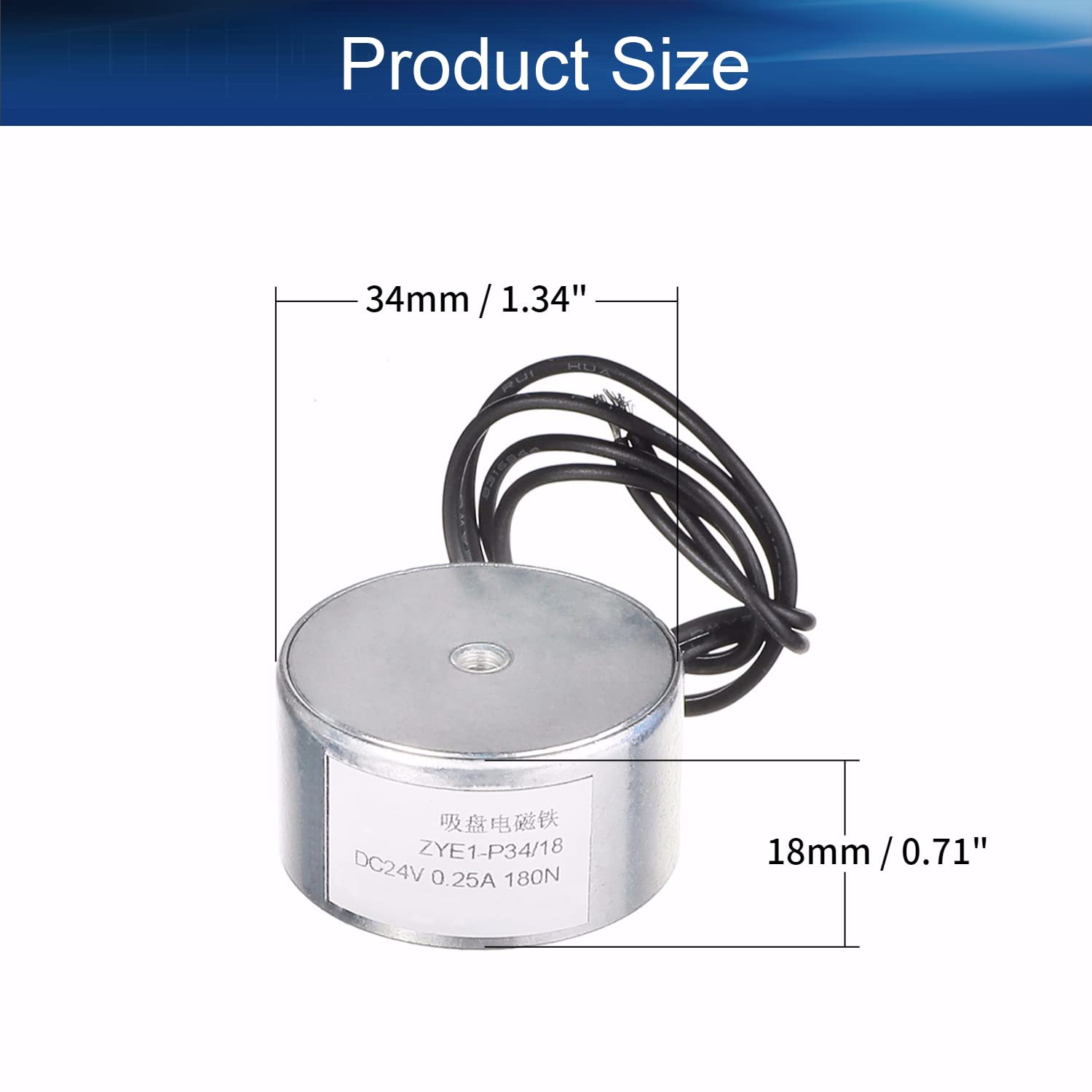 24V DC 180N Electric Lifting Magnet - Electromagnet Solenoid for Heavy Duty Lifting (34mmx18mm) - Perfect for Industrial Automation, CNC Machines, and Metal Handling
