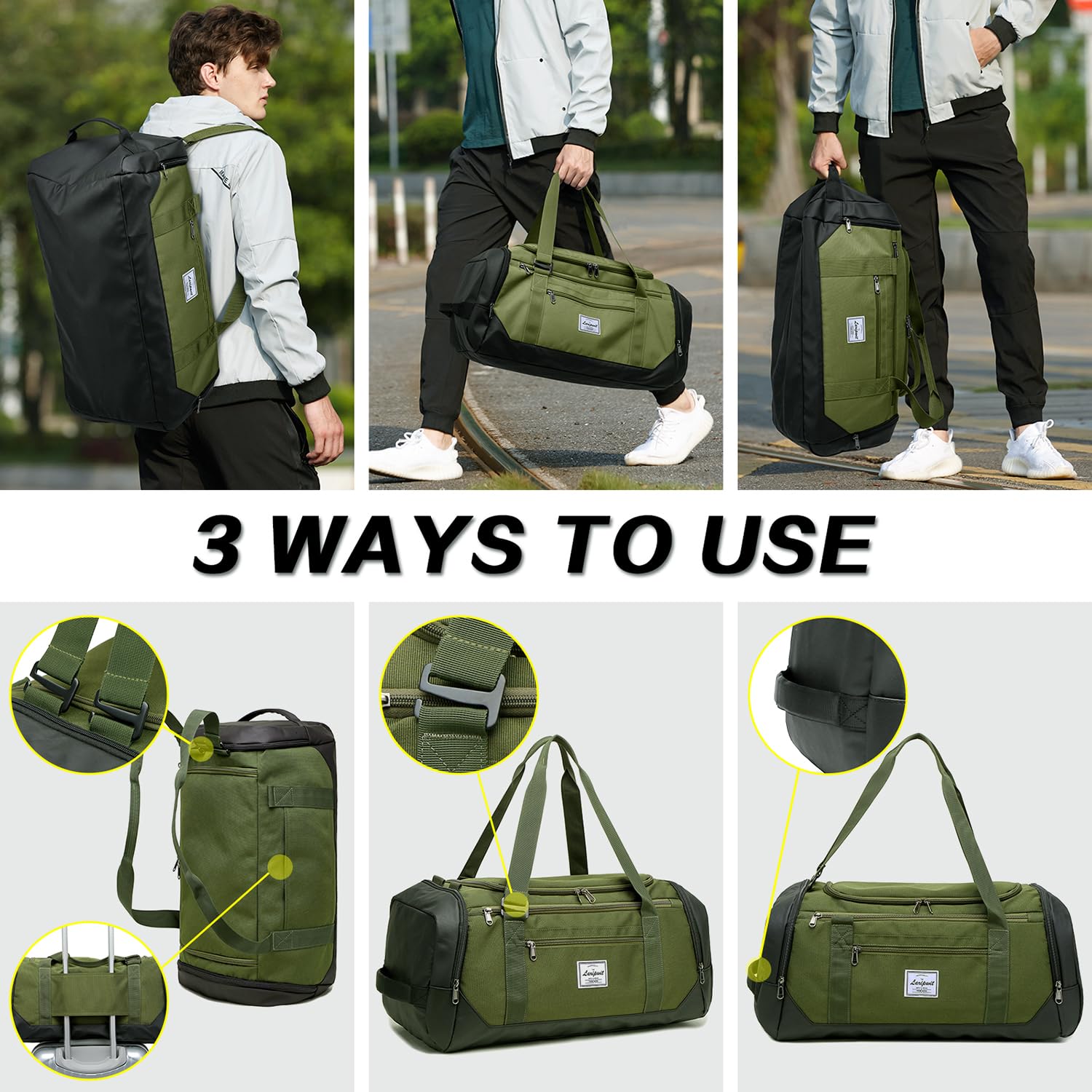 Laripwit 40L Gym Backpack for Men & Women - Sports Duffle Bag with Shoe Compartment & Wet Pocket - Basketball Travel Bag for Weekender, Overnight Trips, Workout & Gym Use - Green