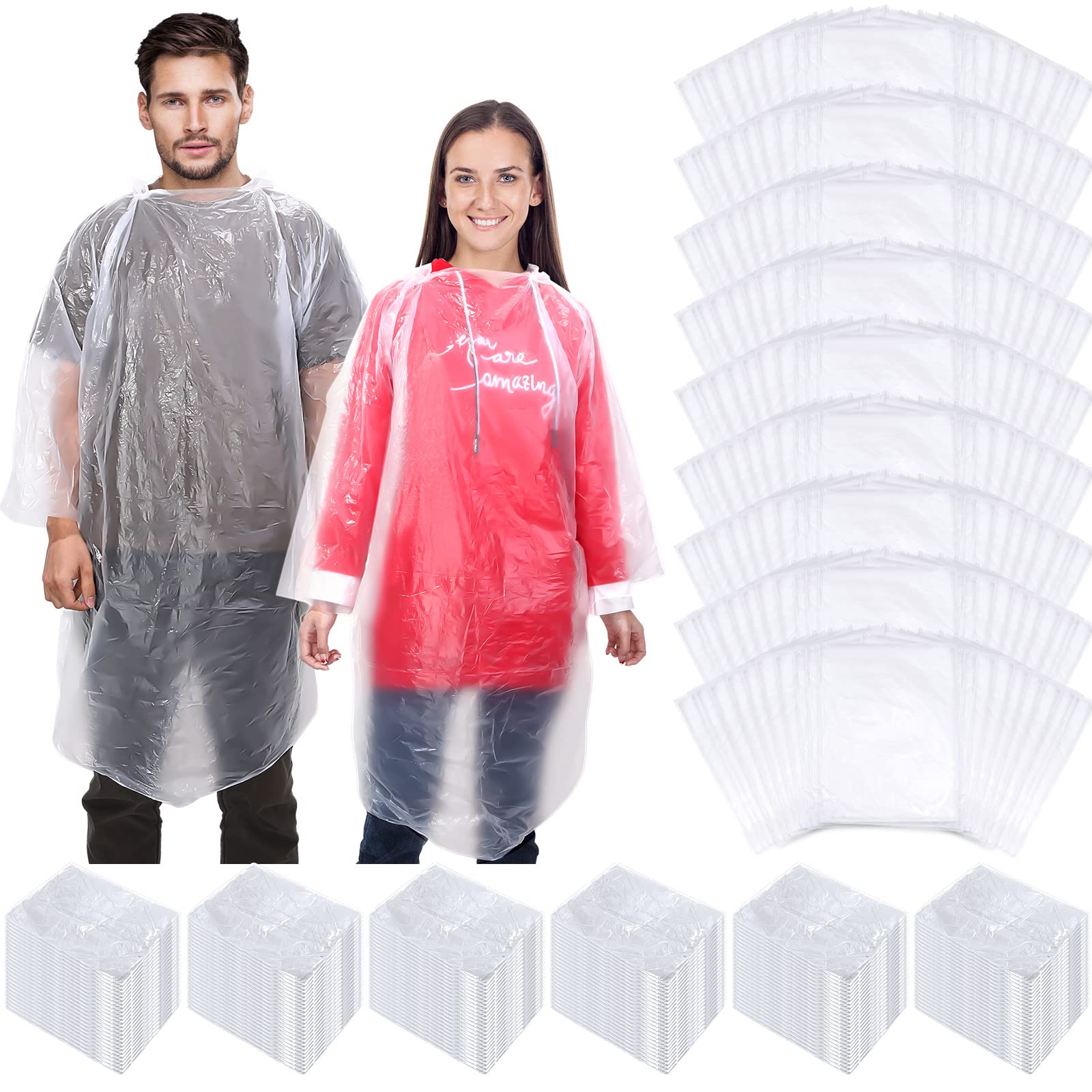 **300 Pack Disposable Rain Ponchos for Adults - Waterproof Emergency Hooded Ponchos for Men & Women - Bulk Rain Gear for Travel, Camping, Hiking, Outdoor Events & Sports**