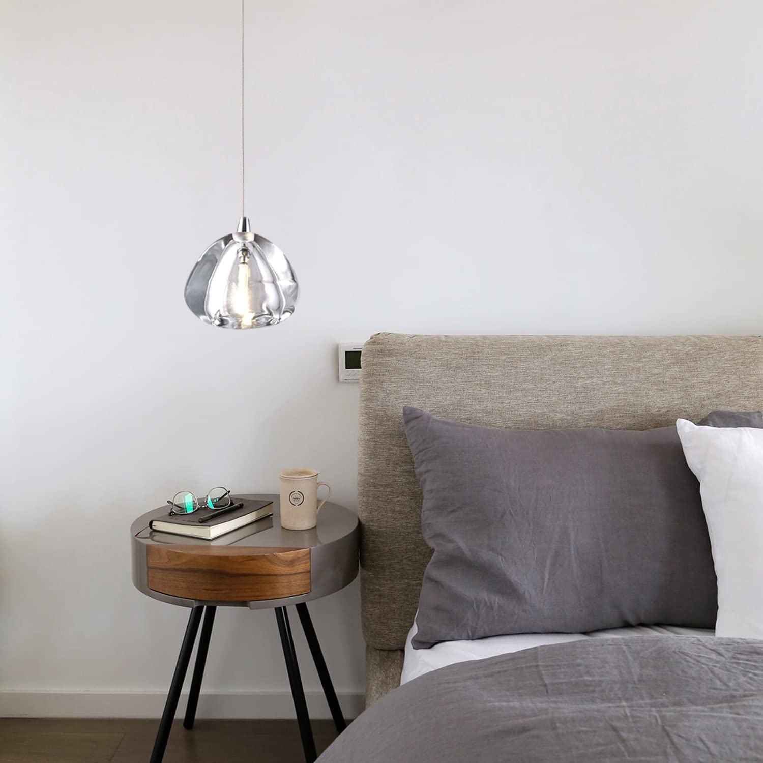 Modern Small Pendant Light - Raindrop Crystal Hanging Lamp, Single Chrome Chandelier for Ceiling, Dining Room, Bedroom, Kitchen Island & Bathroom (D4.72” x H59.05”, 1 Light) - Perfect for Home Decor, Kitchen Lighting, and Dining Area Ambiance