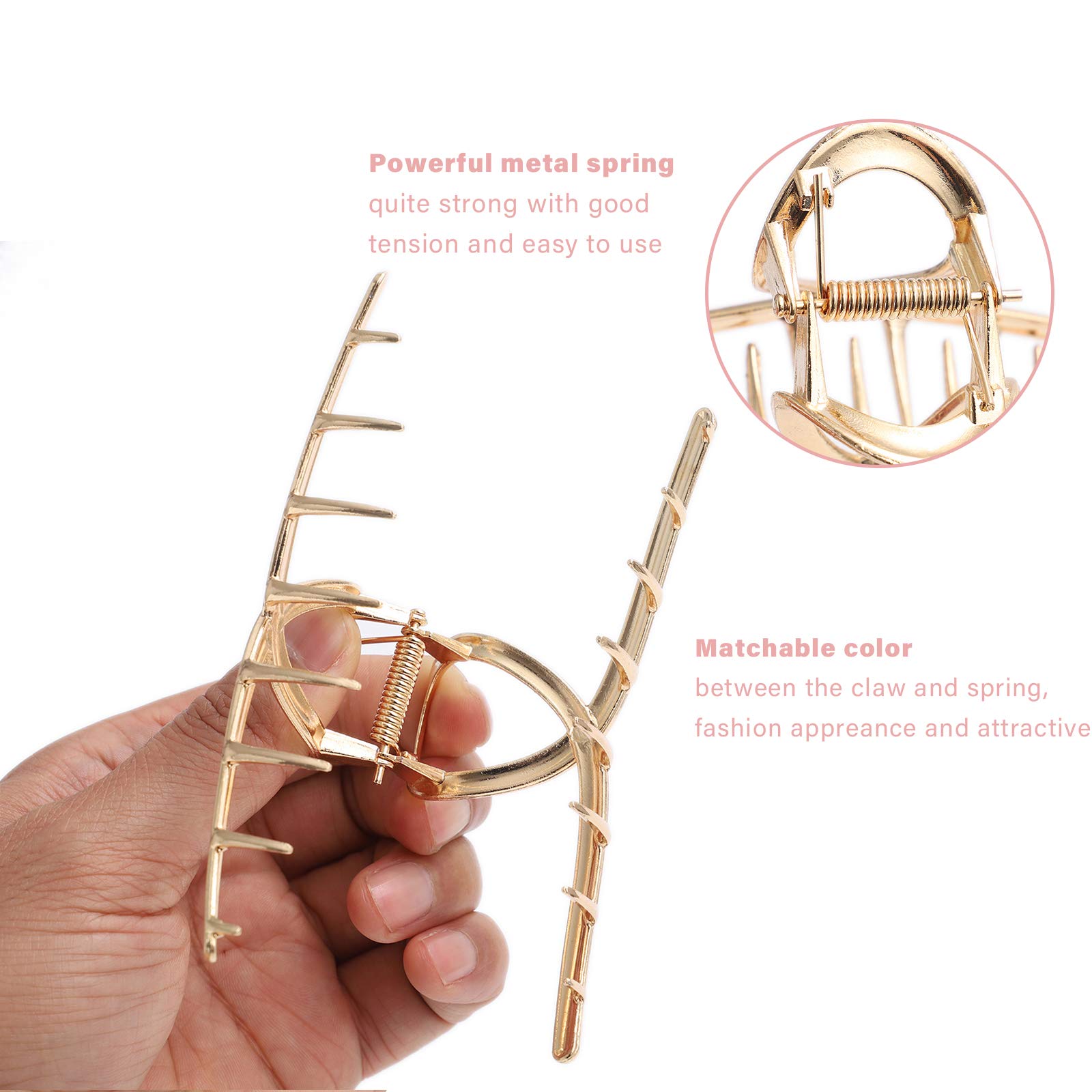 5PCS Large Claw Hair Clips for Thick Hair - Strong Hold Non-Slip Banana Hair Clips for Women (Metal Gold) - Perfect for Updos, Ponytails & Everyday Hairstyles