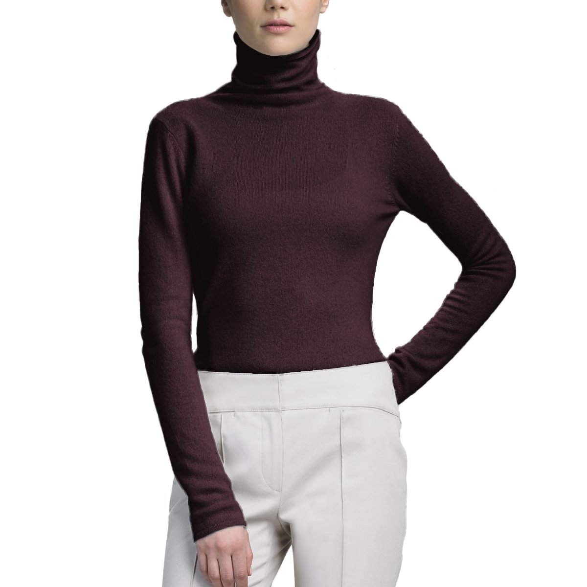 Parisbonbon Women's 100% Cashmere Turtleneck Sweater - Soft & Warm Winter Pullover, Aubergine Purple, Size S | Perfect for Office Wear, Holiday Outfits & Casual Chic Looks