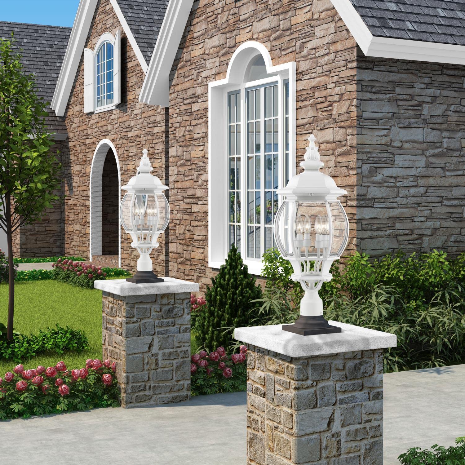 Livex Lighting 7703-13 Outdoor Post Top Lantern - White Weatherproof Exterior Light Fixture for Porch, Garden & Patio - 11.5 x 11.5 x 26.5 Inches - Perfect for Entryways, Walkways & Landscape Lighting