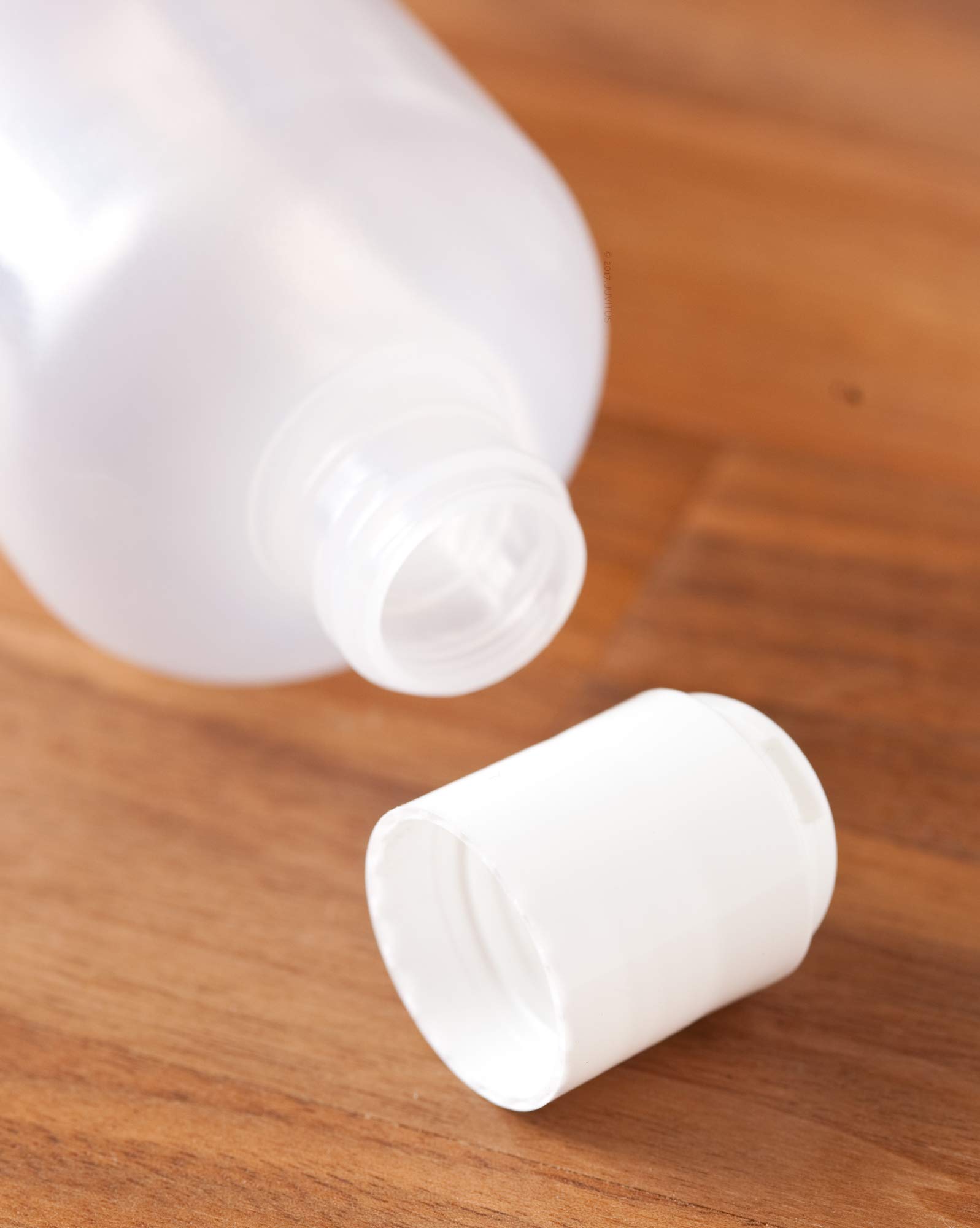 JUVITUS 12 Pack - 8 oz Clear LDPE Plastic Squeeze Bottles with White Disc Caps & Funnel - Leak Proof, BPA Free - Ideal for Essential Oils, DIY Beauty, Travel Toiletries & Kitchen Use