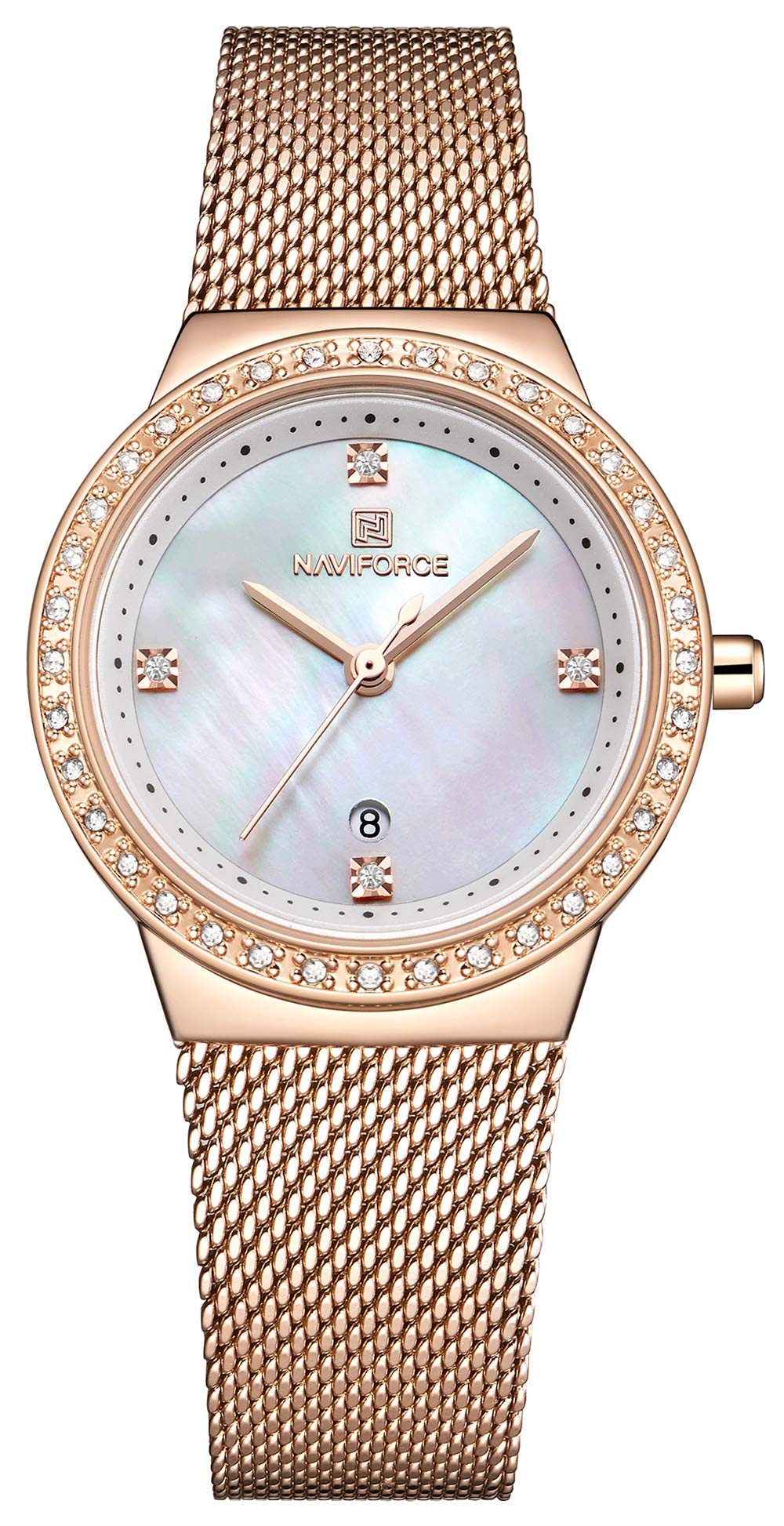 NAVIFORCE Women's Fashion Casual Waterproof Quartz Watch - Elegant Mesh Strap Dress Watch for Ladies - Perfect for Office, Party & Everyday Wear