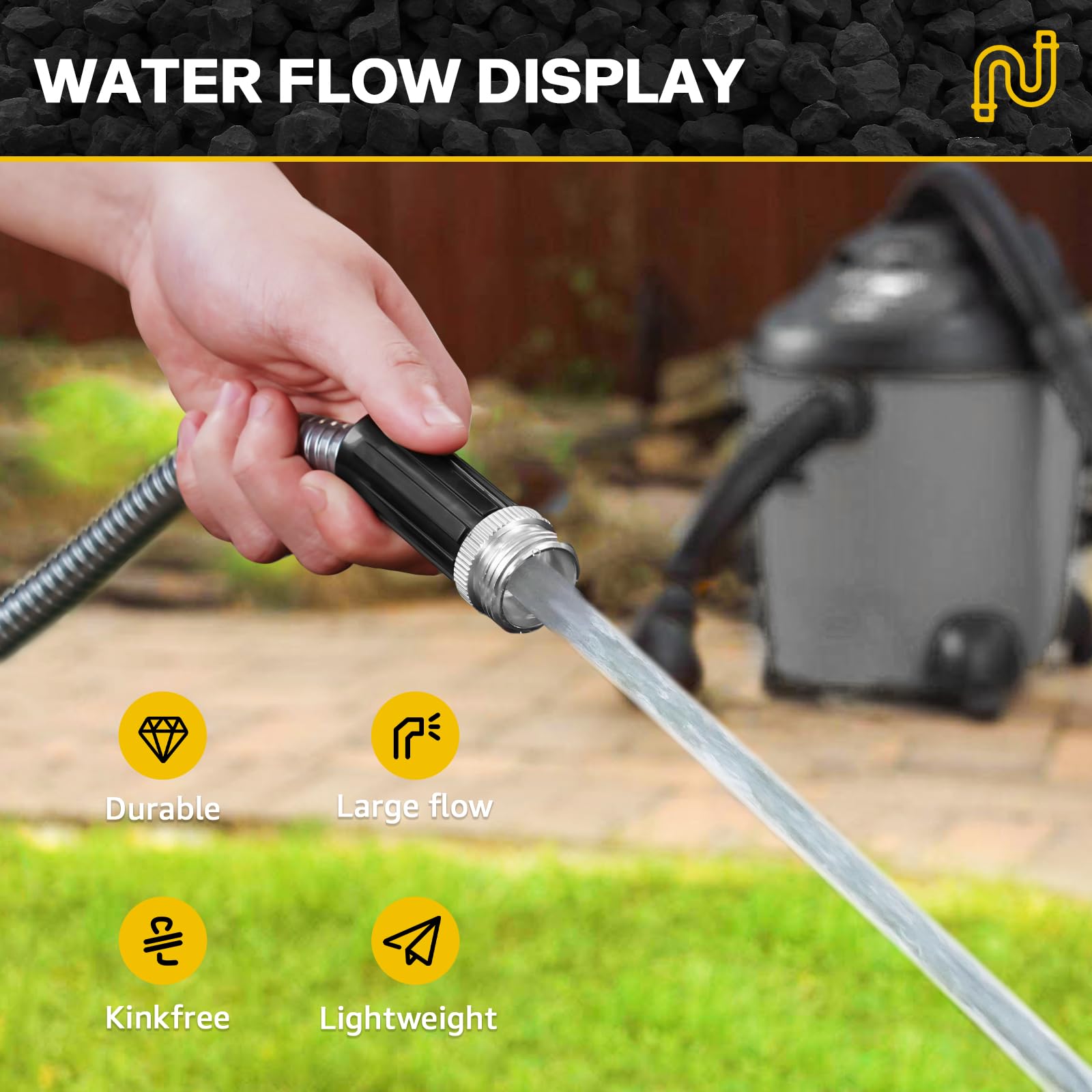 **Heavy Duty 5FT Stainless Steel Garden Hose with Metal Fittings - Flexible, Lightweight & Puncture Proof - Perfect for Yard, Outdoor, RV, and Camping Use**