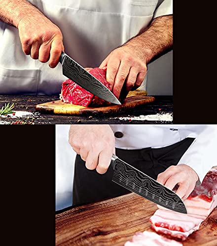 Premium 10-Piece Damascus Steel Kitchen Knife Set - Professional Chef Knives with Laser Etched Pattern, 5Cr15MoV Stainless Steel Blades - Perfect for Home Cooking, Restaurant Use & Gift Giving - BY ZZYY (5-Piece Value Set)