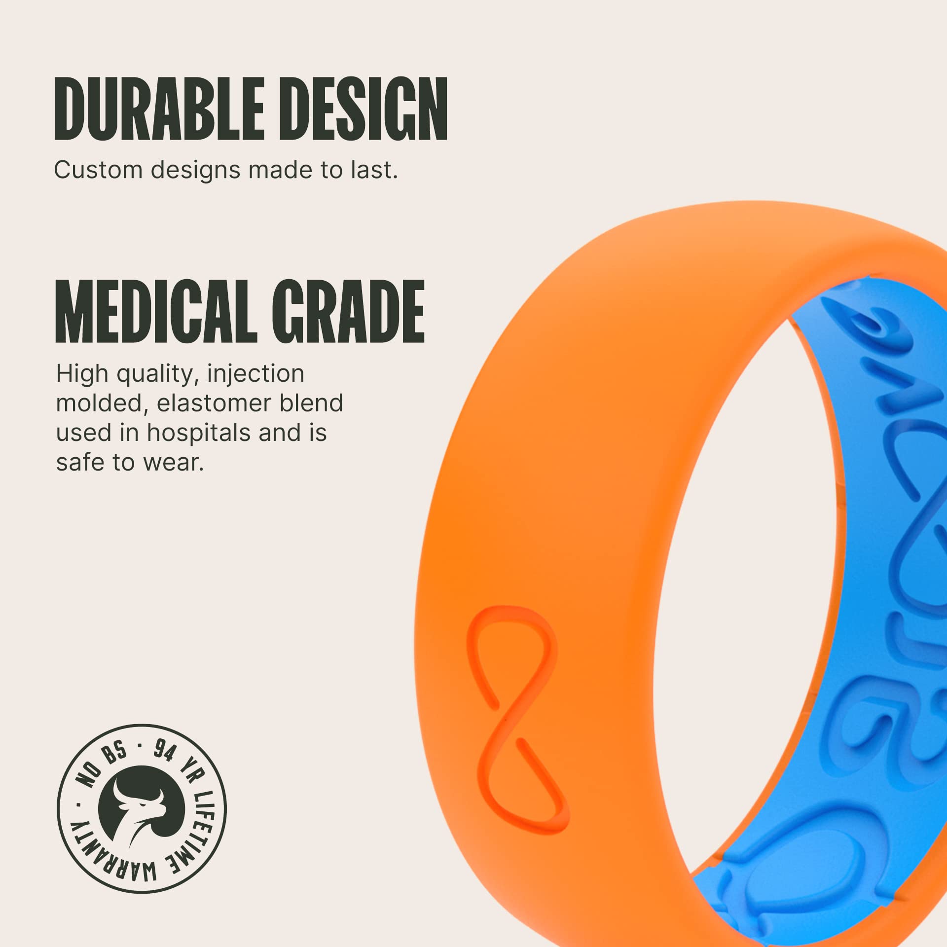Groove Life Solid Silicone Ring for Men - Breathable Rubber Wedding Band with Unique Design & Comfort Fit - Lifetime Warranty - Perfect for Active Lifestyle, Gym, Swimming & Outdoor Adventures
