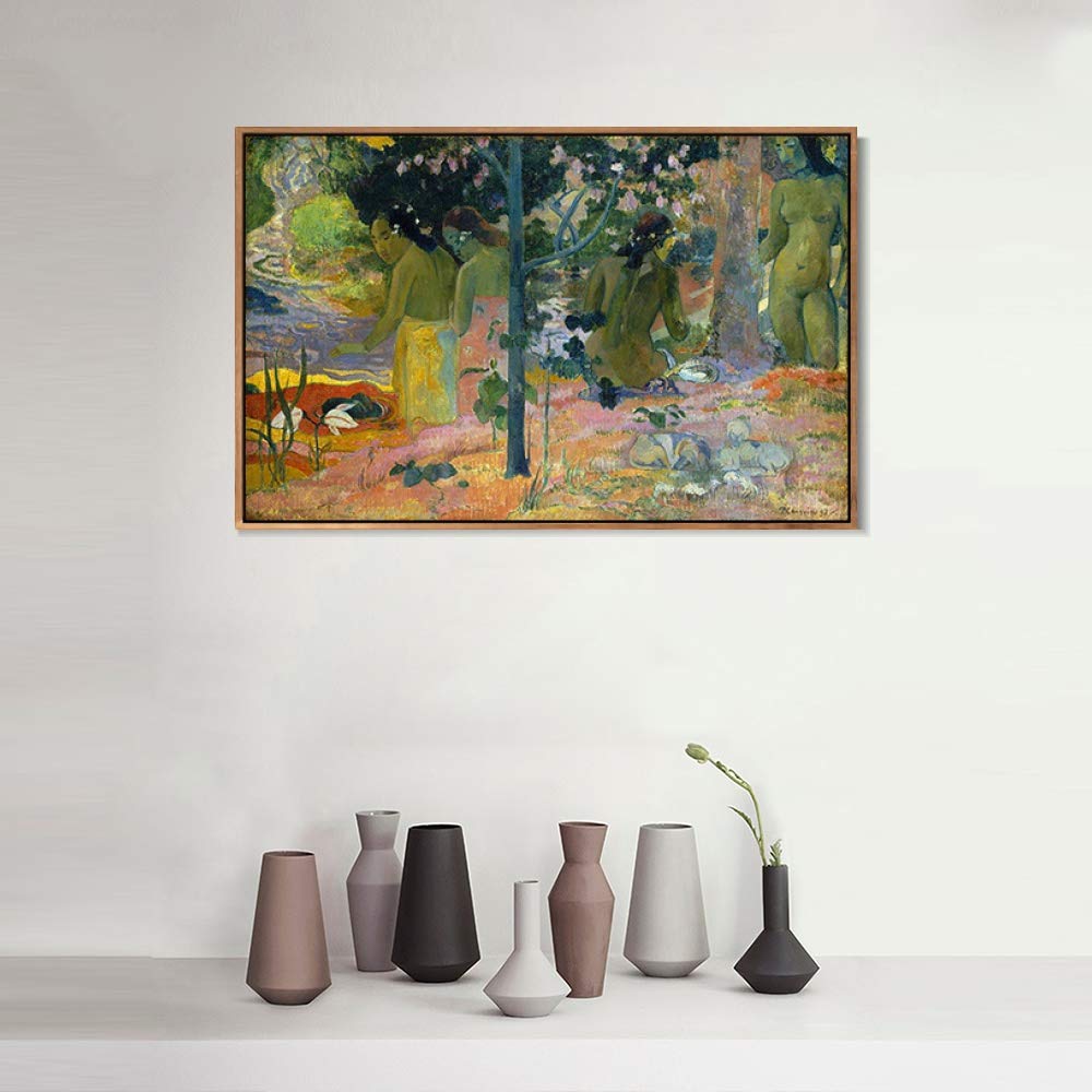 INVIN ART Framed Canvas Giclee Print - The Bather by Paul Gauguin - Premium Wall Art for Living Room & Home Office Decor (24x32 Inches, Wooden Slim Frame) - Perfect for Modern Interior Design & Art Lovers
