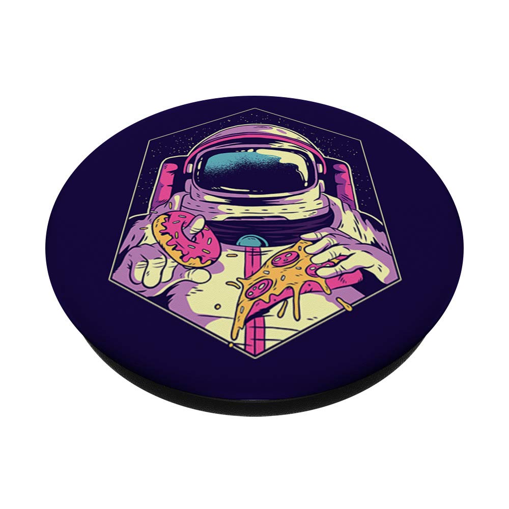 Funny Astronaut Eating Pizza & Donuts in Space PopSockets - Swappable PopGrip for Phones & Tablets - Perfect for Sci-Fi Fans, Gamers & Space Enthusiasts