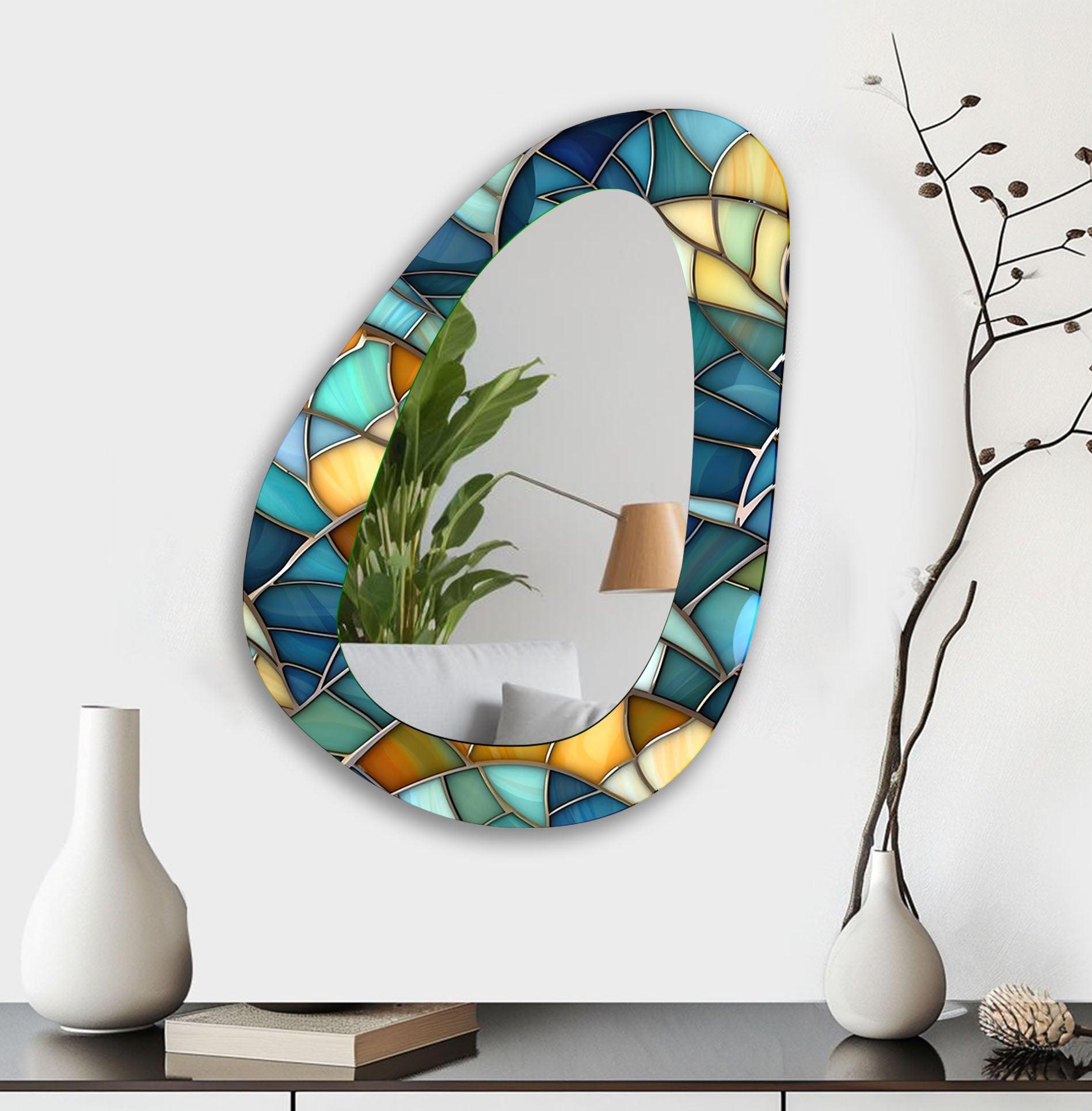 Stylish Blue Modern Wall Mirror - Elegant Home Decor for Living Room, Bedroom & Bathroom - Perfect for Enhancing Space & Style