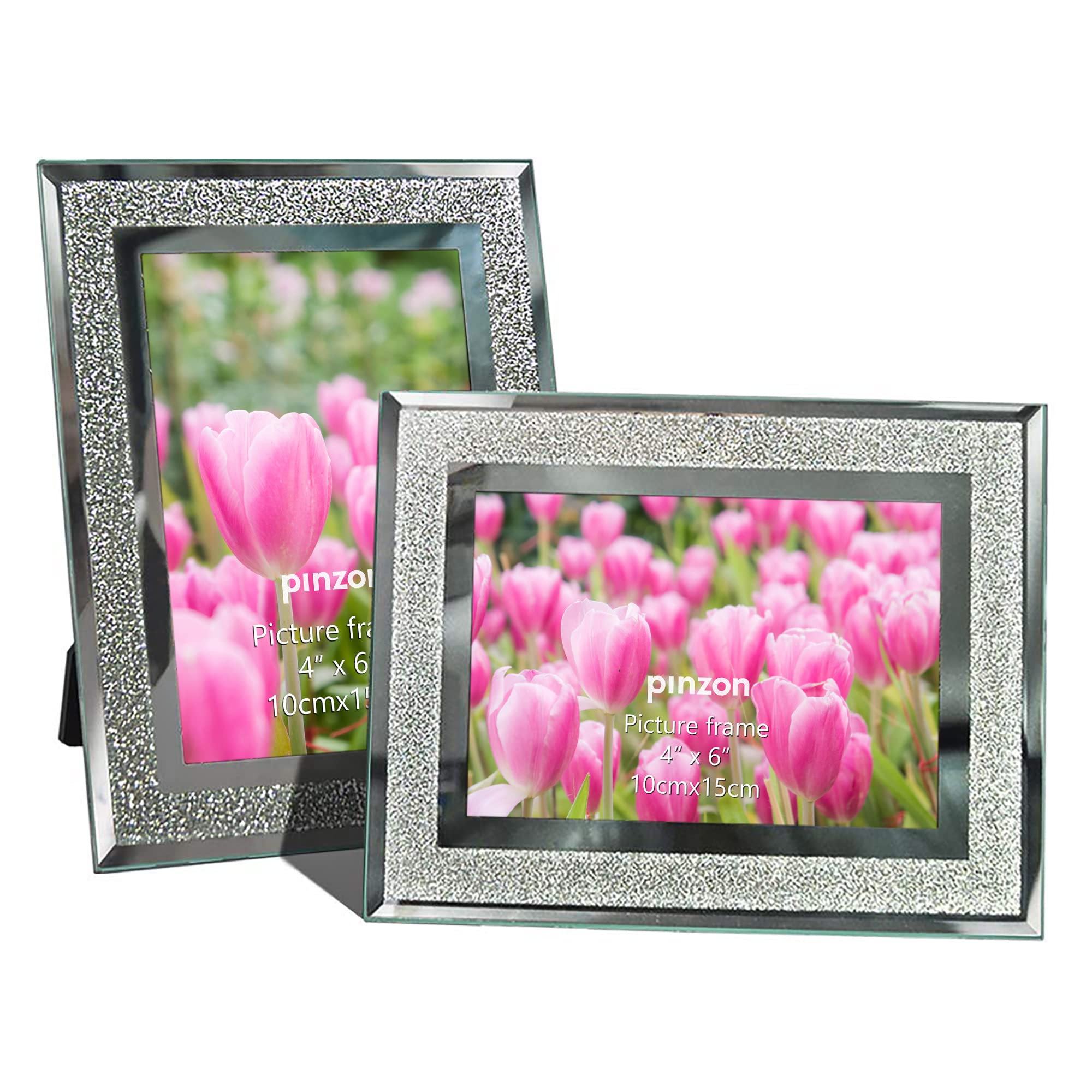 Pinzon 2-Pack 4x6 Glass Photo Frames - Silver Picture Frames for Wedding, Office, Home Decor & Wall Display (Set of 2) | Perfect for Family Photos, Graduation Pictures & Artwork