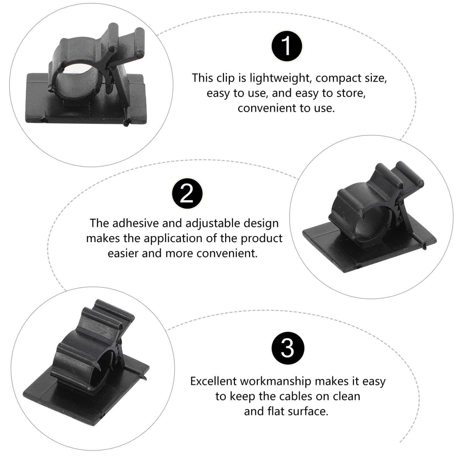 HEMOTON 50-Pack Adhesive Wire Clips - Cord Management Organizers for Desk, Home & Office - Strong Plastic Cable Fasteners for Electric Wires, Cables & Chargers (Perfect for Computer Setups, TV Areas & Workspaces)