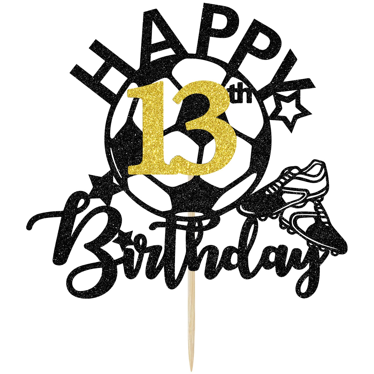 Glitter Soccer Happy 13th Birthday Cake Topper - Soccer Player & Football Theme Party Decorations for Boys & Girls - Perfect for Birthday Cakes, Cupcakes, and Dessert Tables at Sports-Themed Celebrations