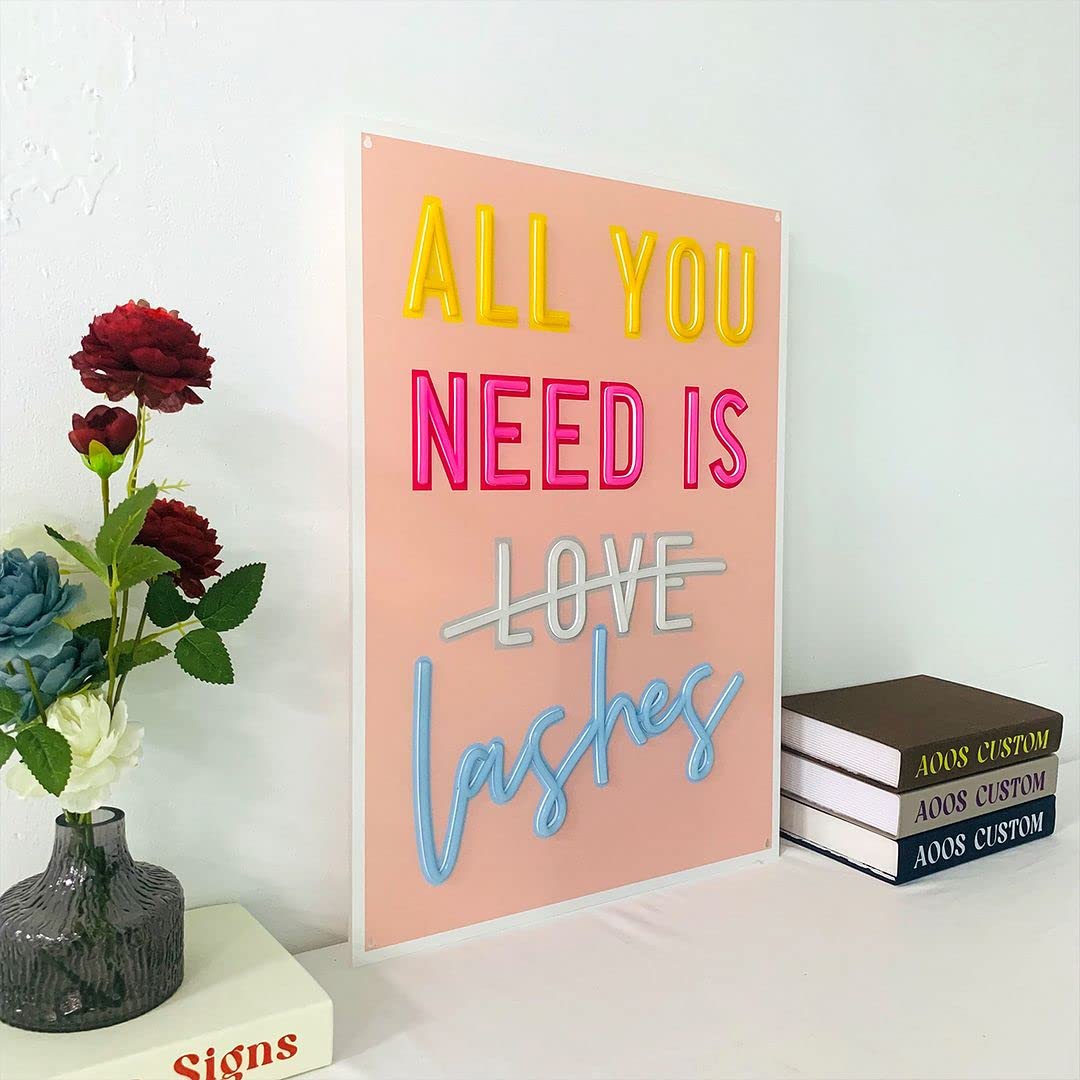 All You Need Is Love Lashes Neon Sign - Vibrant Wall Decor for Bedroom, Living Room & Party | Aesthetic LED Light for Home, Wedding & Kitchen Decoration | Perfect Gift for Housewarming & Romantic Ambiance