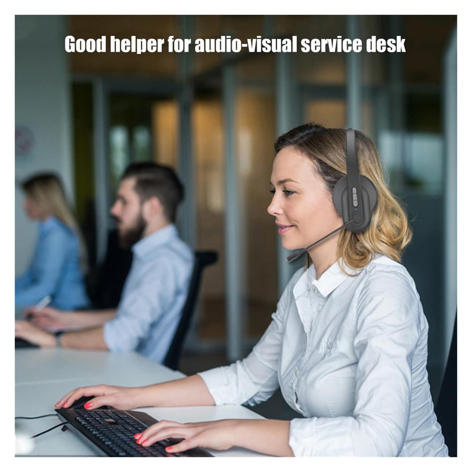 Noise Canceling Call Center Headset - 60 Hour Battery Life, Single Ear Headphone with Clear Microphone for PC, Computer, Gaming & Office Use - Perfect for Remote Work, Customer Service & Online Meetings