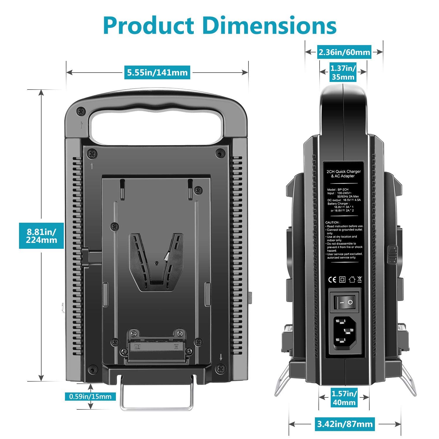 Neewer V-Mount/V Lock Dual Channel Battery Charger with DC 16.5V Power Supply - Compatible with All V-Mount Plates (Battery Not Included) | Fast Charging for Camera, LED Lights & Video Equipment | Professional Photography & Videography Power Solution