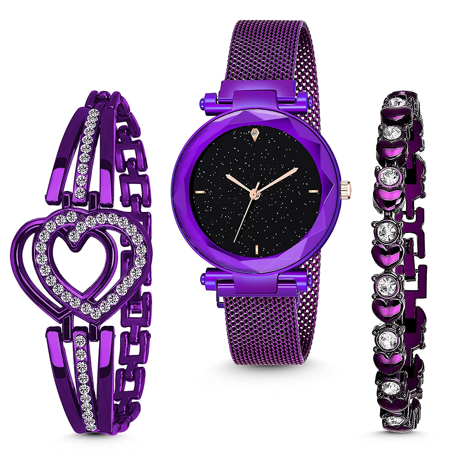 R1O Diamond Studded Analog Watch for Women & Girls - 3-Piece Combo, Perfect for Gifts & Daily Wear