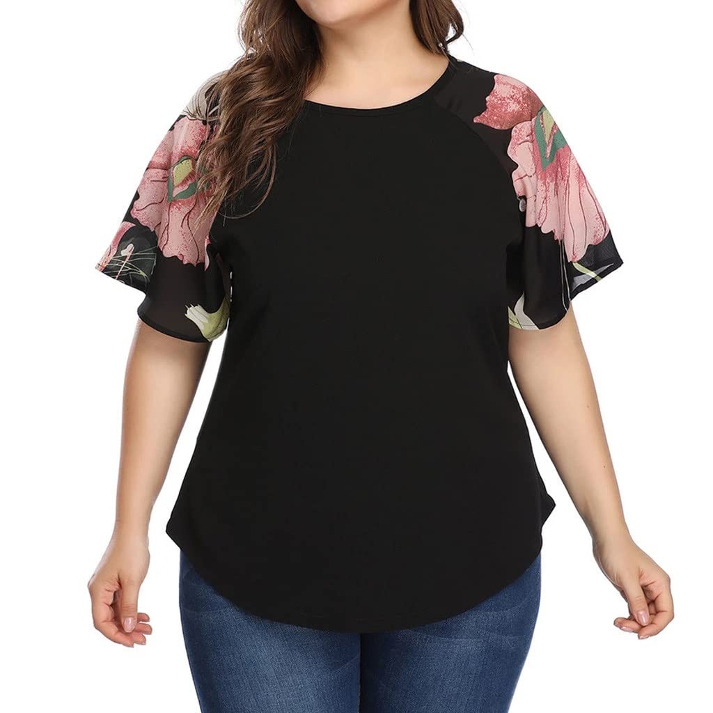 Women's Oversized Floral Print T-Shirt - Casual Loose Fit Short Sleeve Crew Neck Top (Black, XXXL) | Perfect for Summer Outfits, Beach Wear & Everyday Comfort