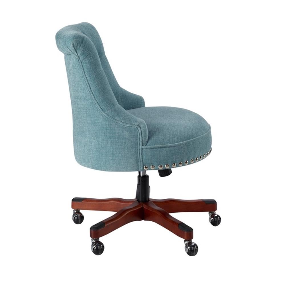 UrbanPro Wood Upholstered Office Chair in Aqua Blue - Ergonomic Desk Chair with Lumbar Support for Home Office, Study, or Workspace - Comfortable Modern Executive Chair for Long Hours Sitting
