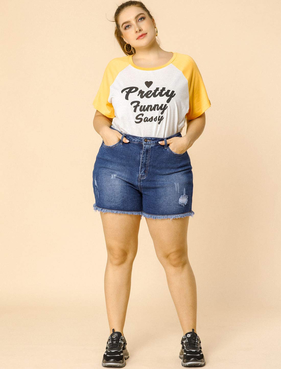 Agnes Orinda Women's High Waisted Ripped Stretchy Plus Size Denim Shorts - Summer Fashion for Casual Outings, Beach Trips & Street Style