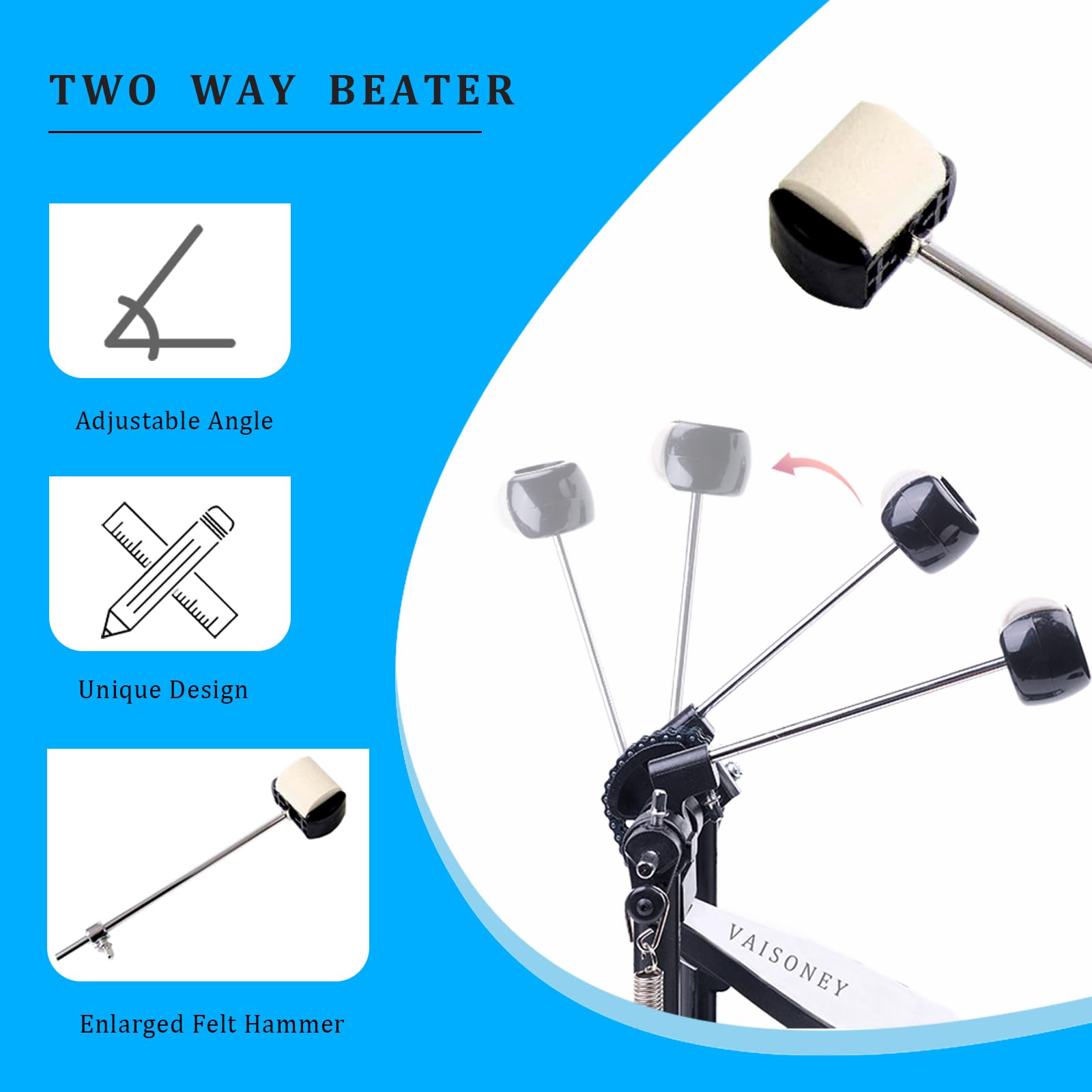 **Heavy Duty Double Bass Drum Pedal - Double Chain Drive for Acoustic & Electronic Drum Kits - Professional Double Kick Pedal (Model V-ST13) - Perfect for Metal, Rock & Live Performances**