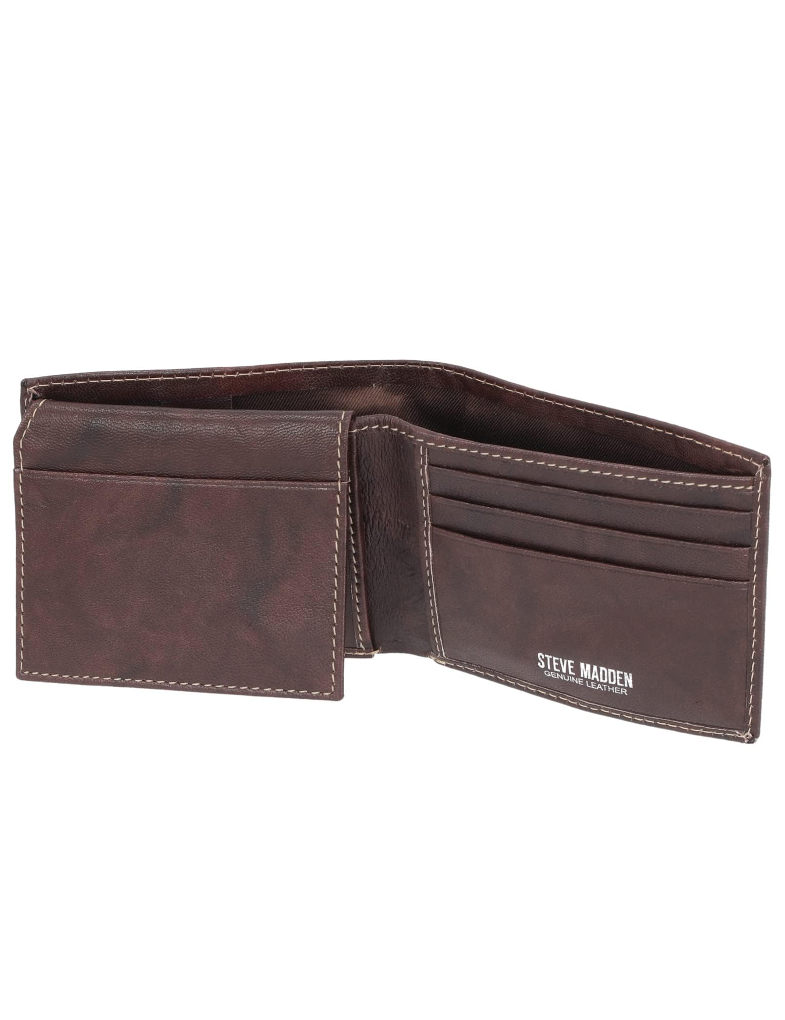 Steve Madden Men's Slim Leather Wallet with Extra Capacity & Flip Pockets - RFID Blocking Bifold Wallet for Credit Cards & Cash - Perfect for Business, Travel & Everyday Use