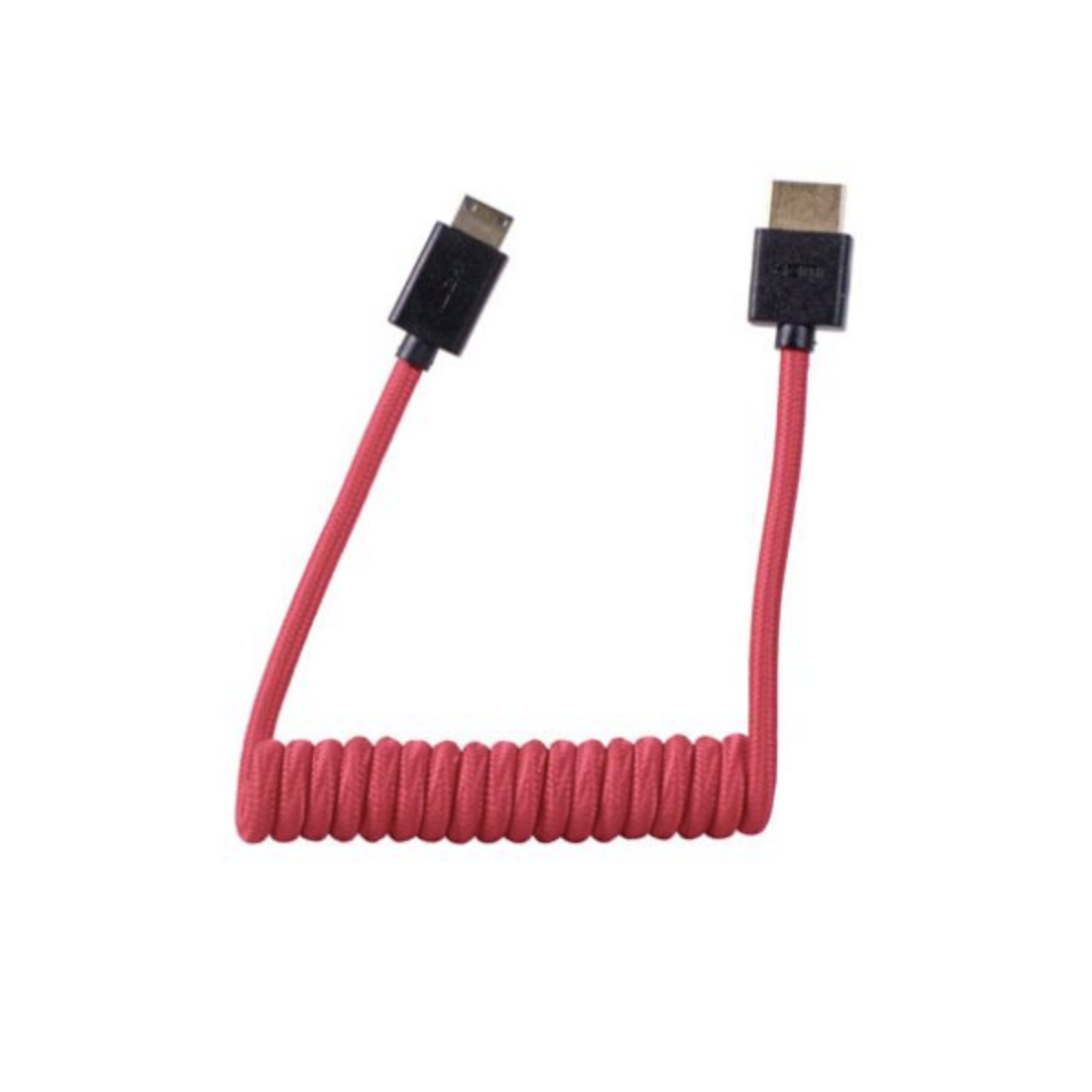 1SV Coiled Mini to Full HDMI Cable 12ft 24ft (Red) - High-Speed 4K HDMI Cord for Home Theater, Gaming, PC, TV & Projector Connections