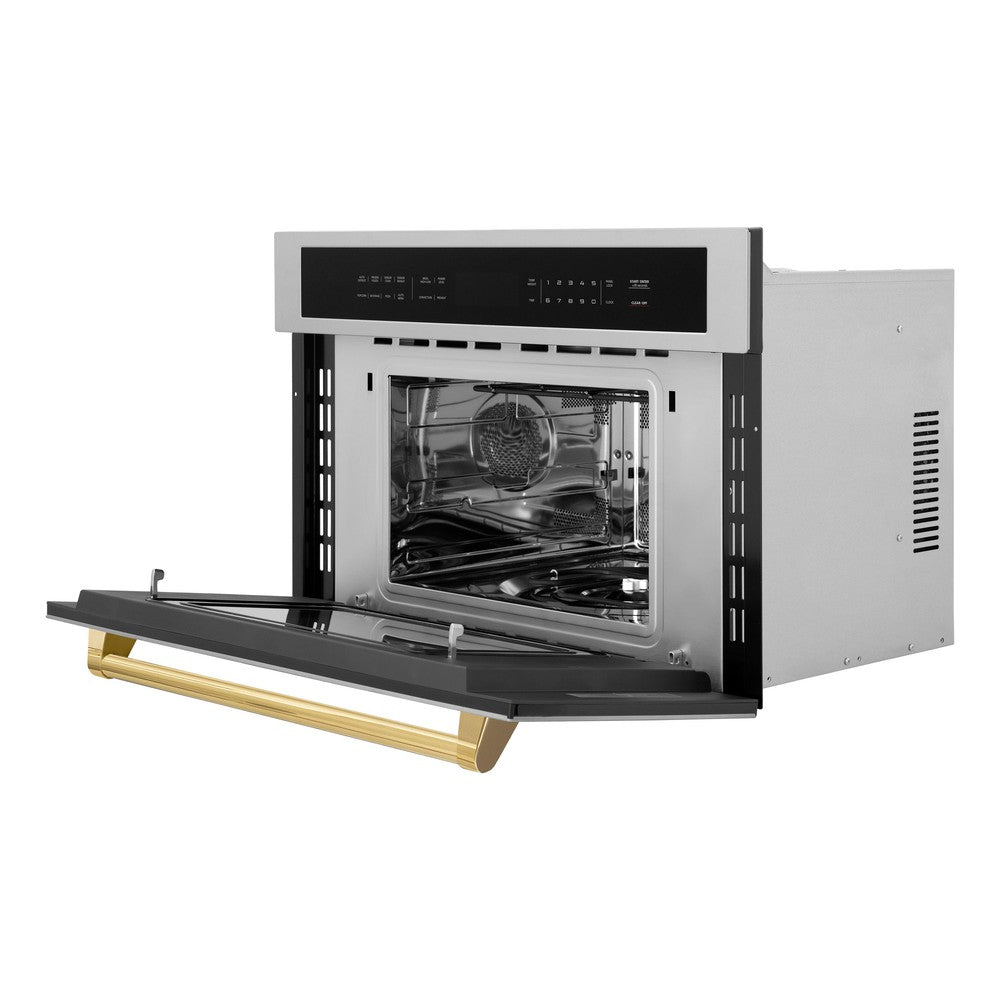 ZLINE Autograph Edition 30 Inch Built-In Convection Microwave Oven - 1.6 cu ft Stainless Steel with Polished Gold Accents (MWOZ 30 G) - Perfect for Modern Kitchens, Small Spaces & Gourmet Cooking
